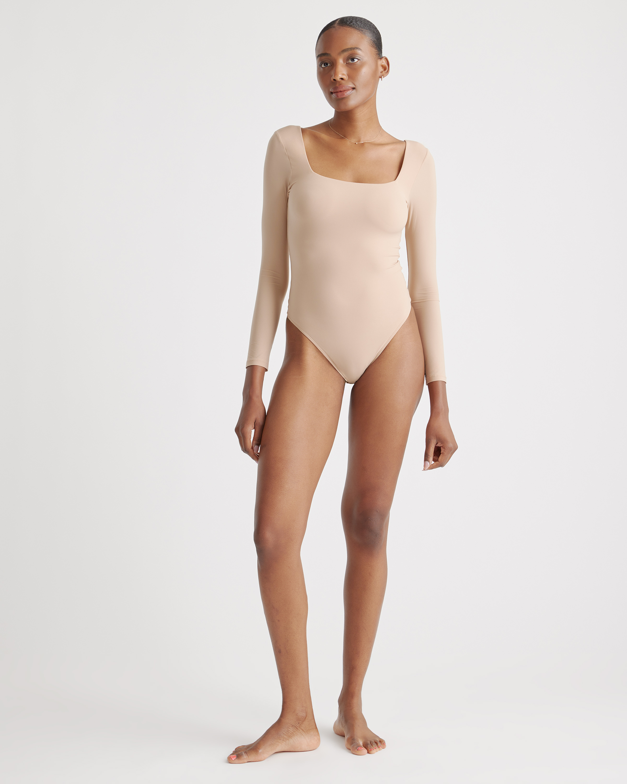 Sand Second Skin Square Neck Long Sleeve Bodysuit 