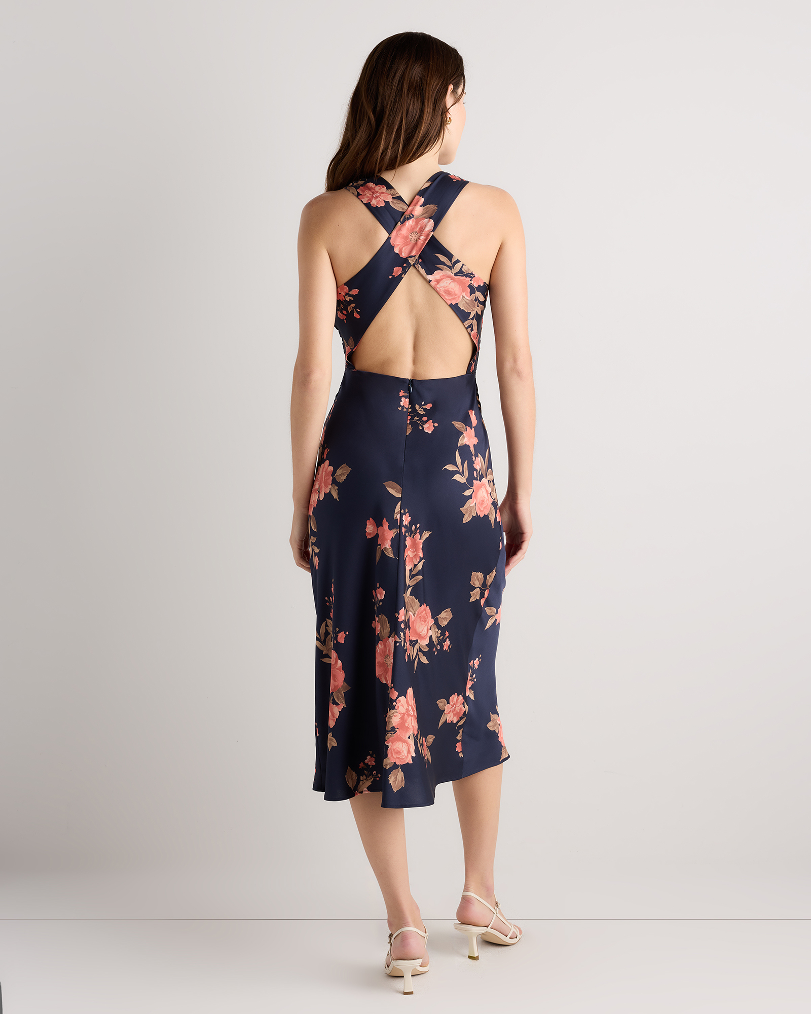 high neck midi dress Ivory Floral Embroidered High Neck Midi Dress