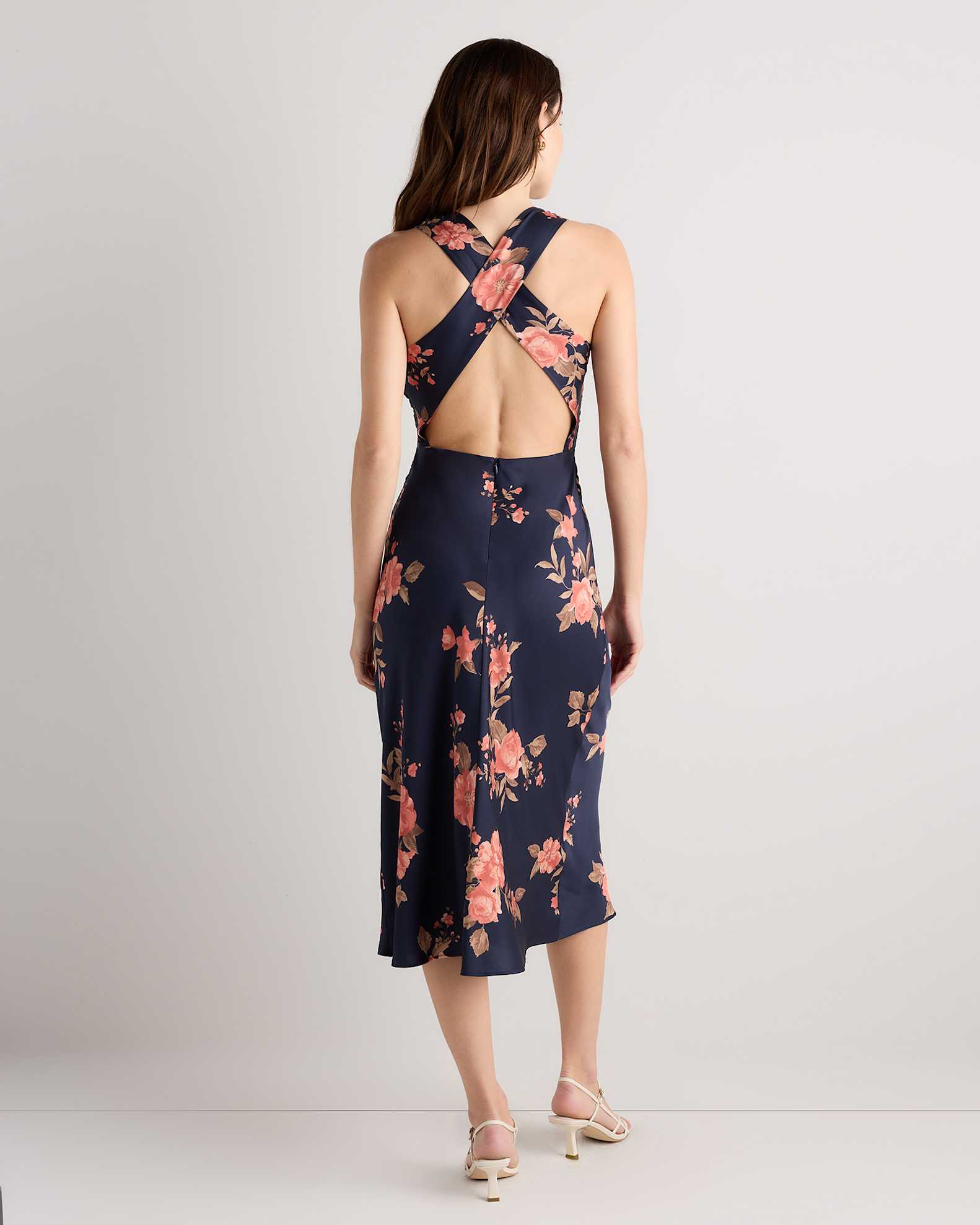high neck midi dress Ivory Floral Embroidered High Neck Midi Dress