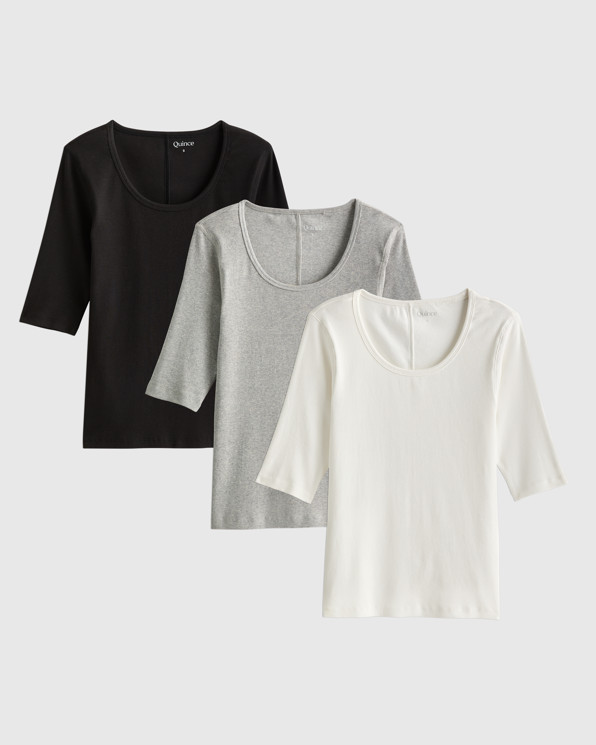 Black Organic Cotton Micro-Rib Elbow Tee 3 Pack Bundle