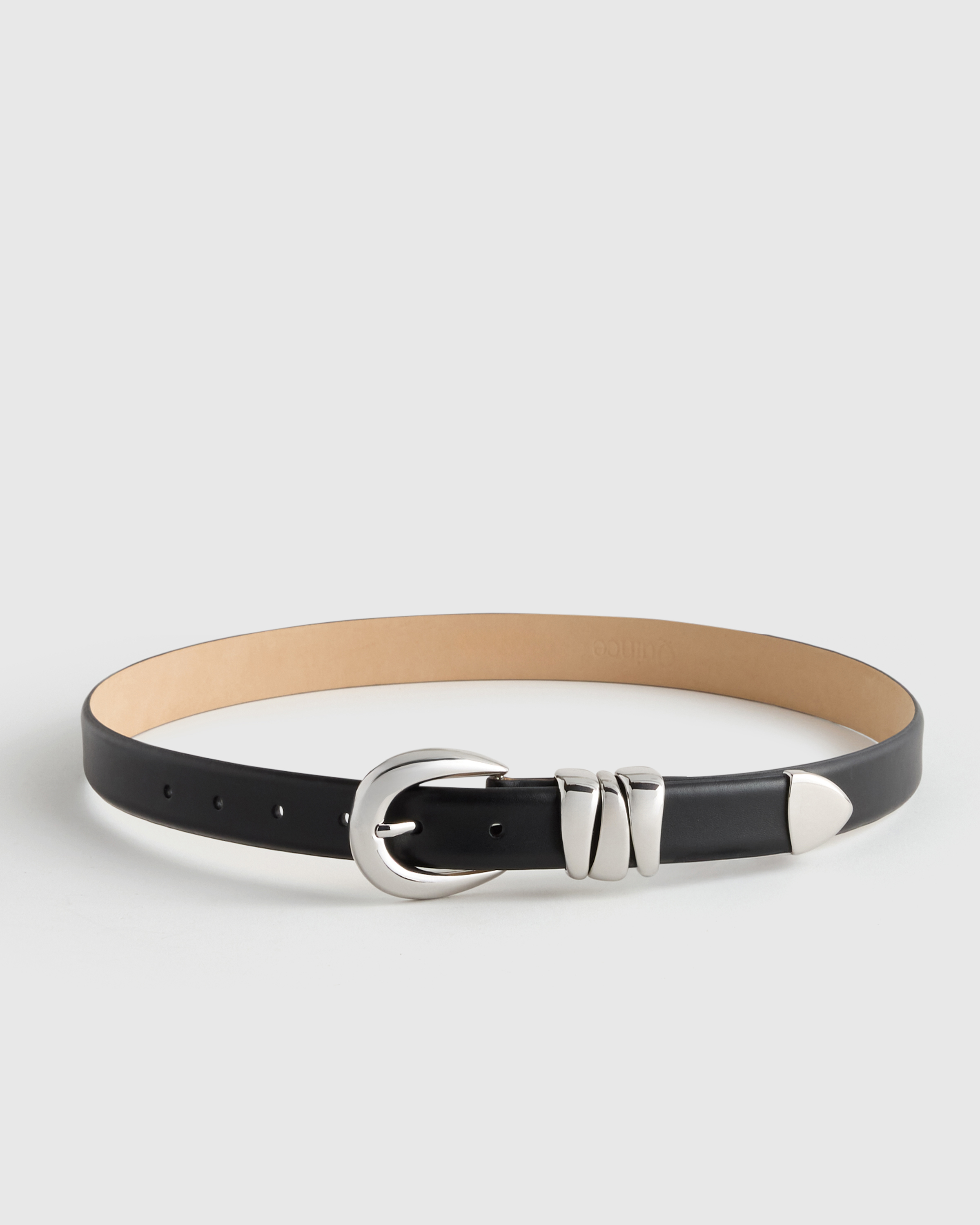 Black/Silver Elissa Triple Keeper European Leather Belt