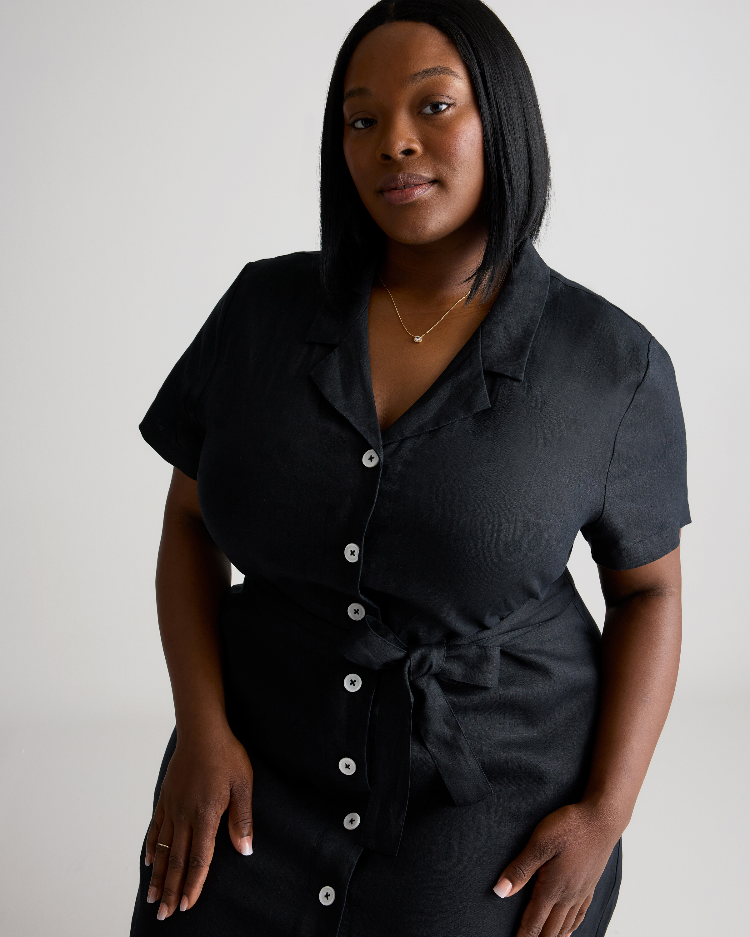 Extended Sizes 100% European Linen Button Front Dress Plus Size