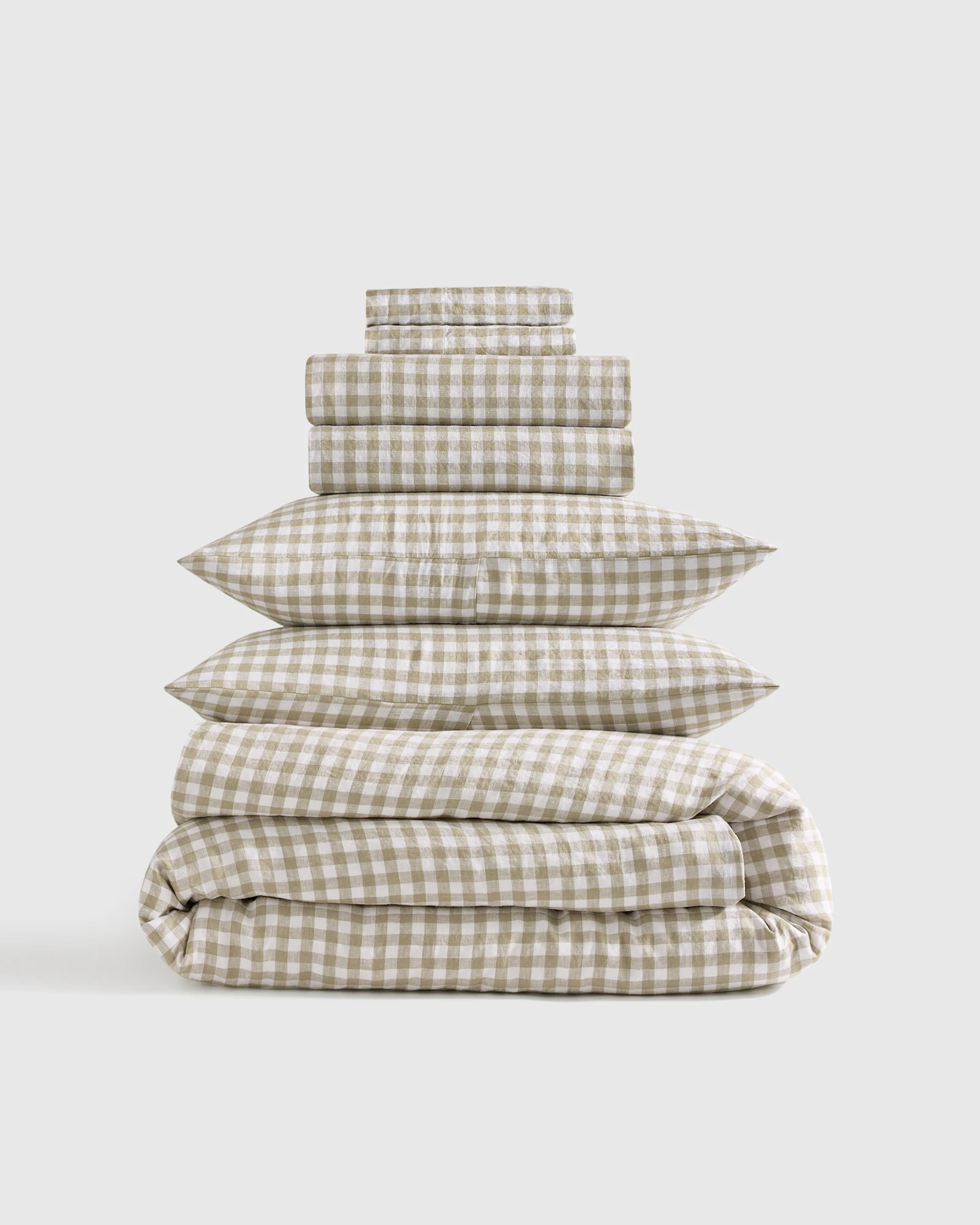 European Linen Gingham Deluxe Bedding Bundle - Willowleaf, King