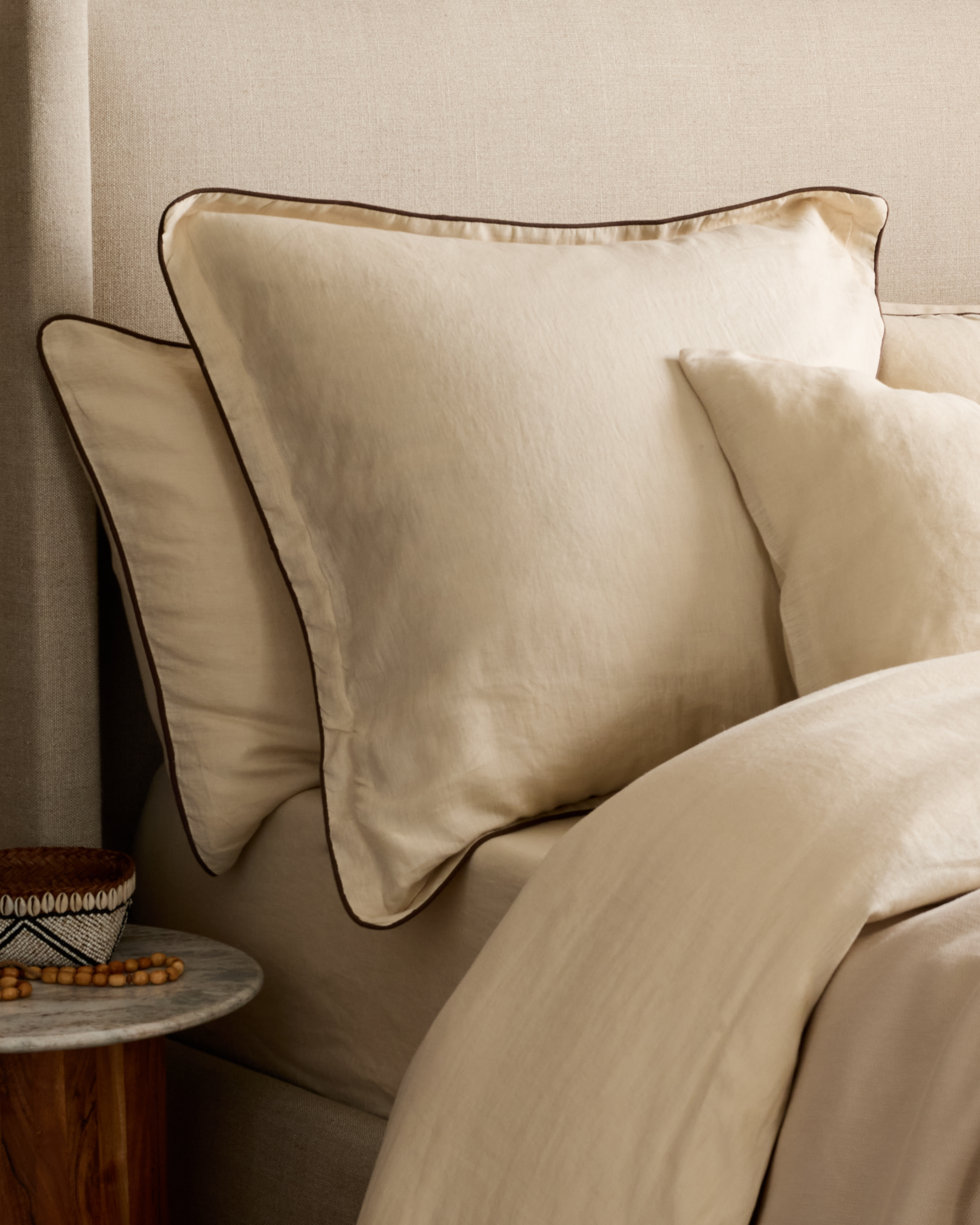 Oat/Espresso European Linen Piped Euro Sham 
