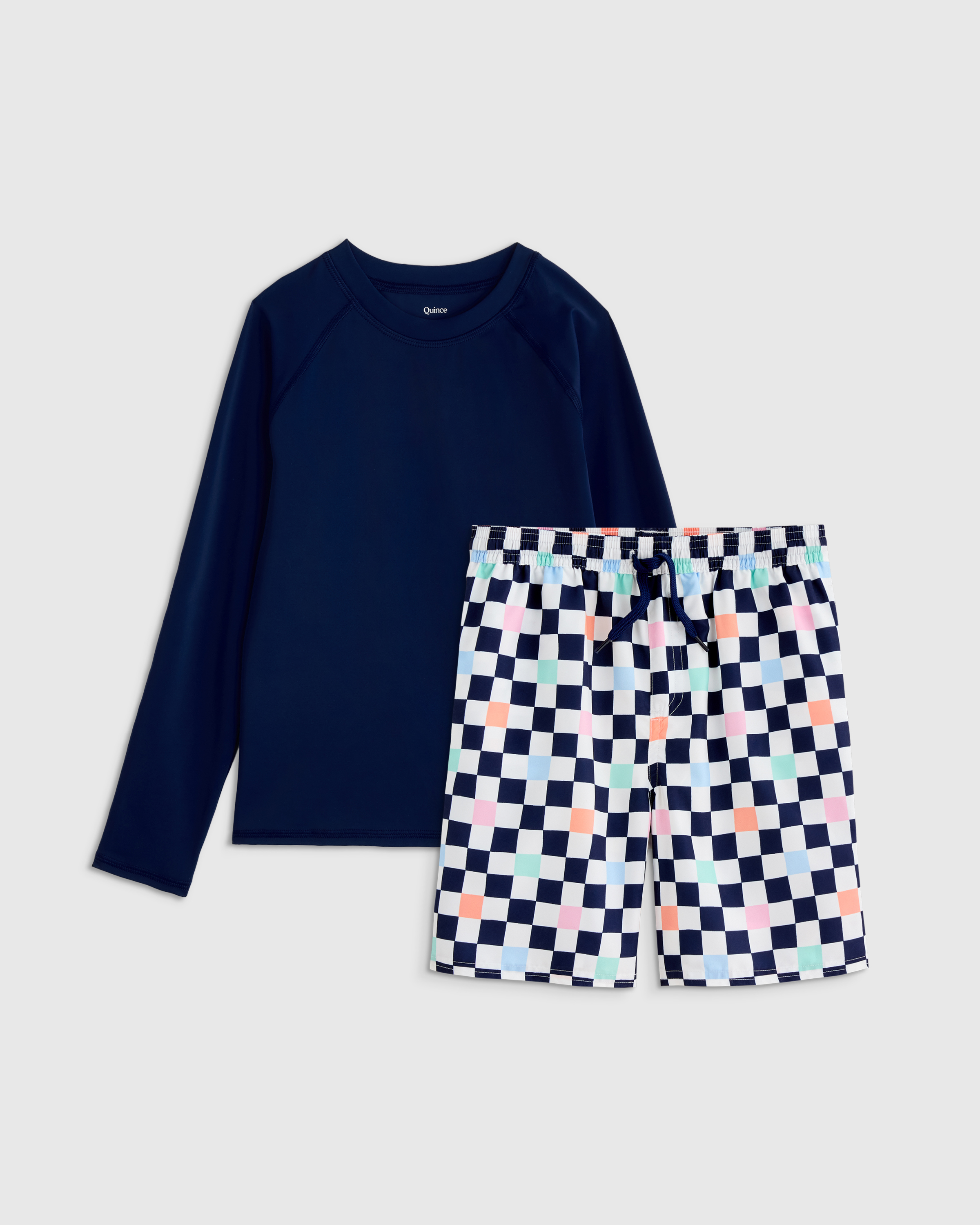 Checks Swim Trunk and Rash Guard Set