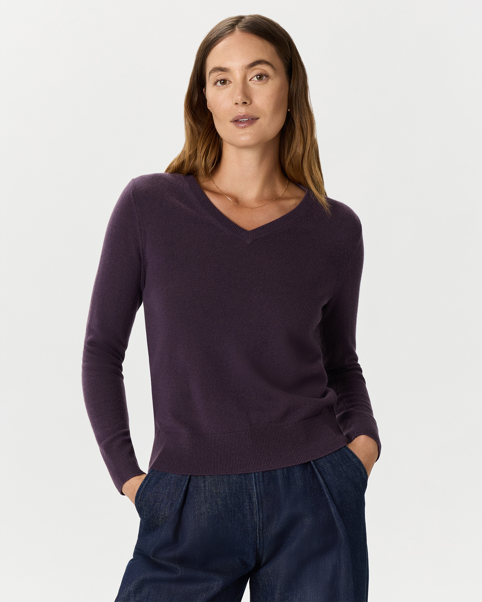 Deep Orchid Purple Mongolian Cashmere V-Neck Sweater