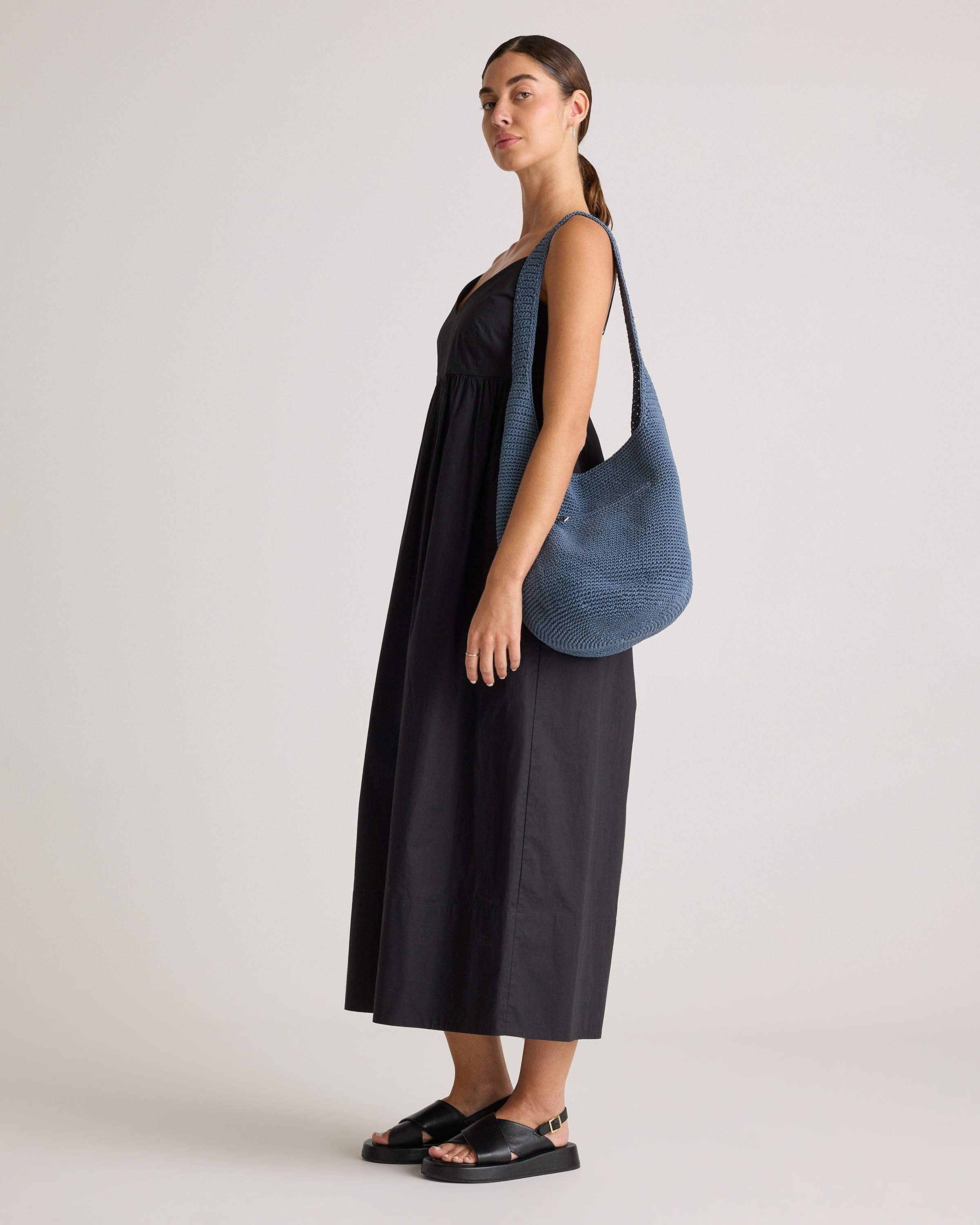 Hand Crochet Hobo Shoulder Bag in Denim Blue