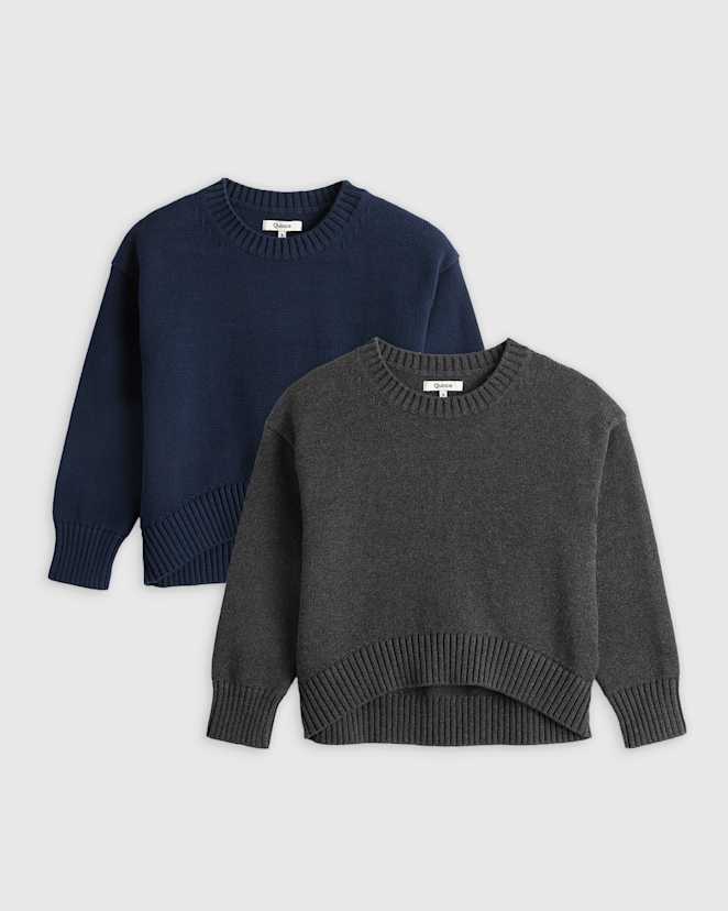 Navy/Charcoal 100% Organic Cotton Crew High-Low Sweater (2-Pack)
