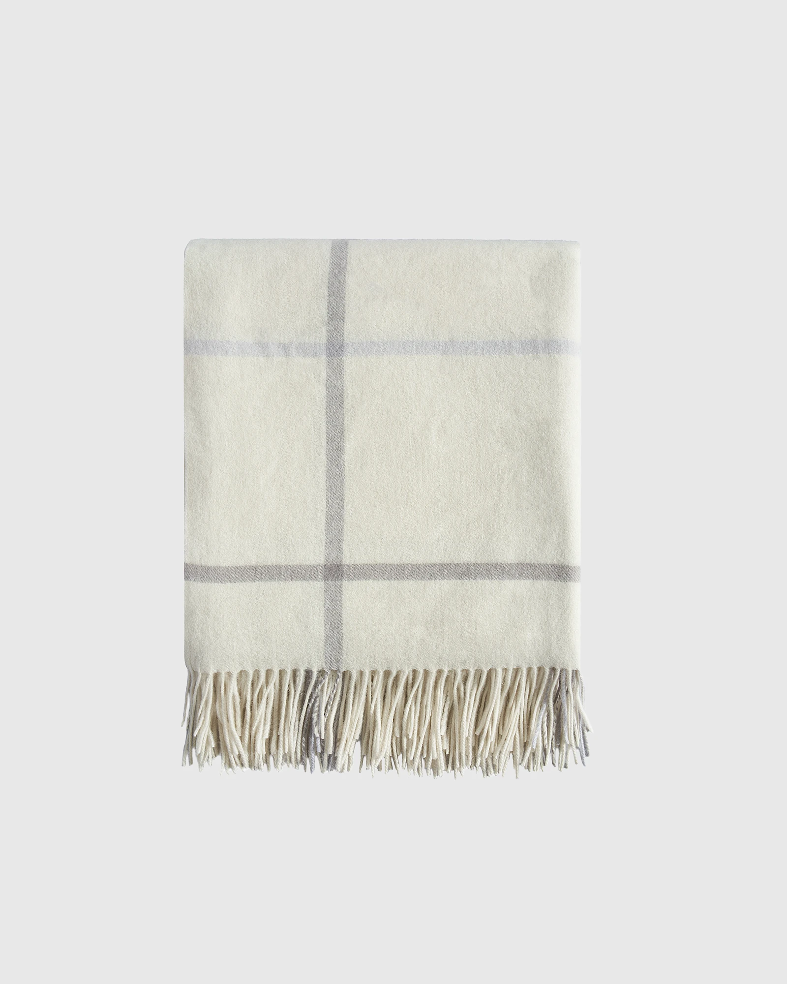 Mongolian Cashmere Plaid Throw in Ivory/Grey Plaid