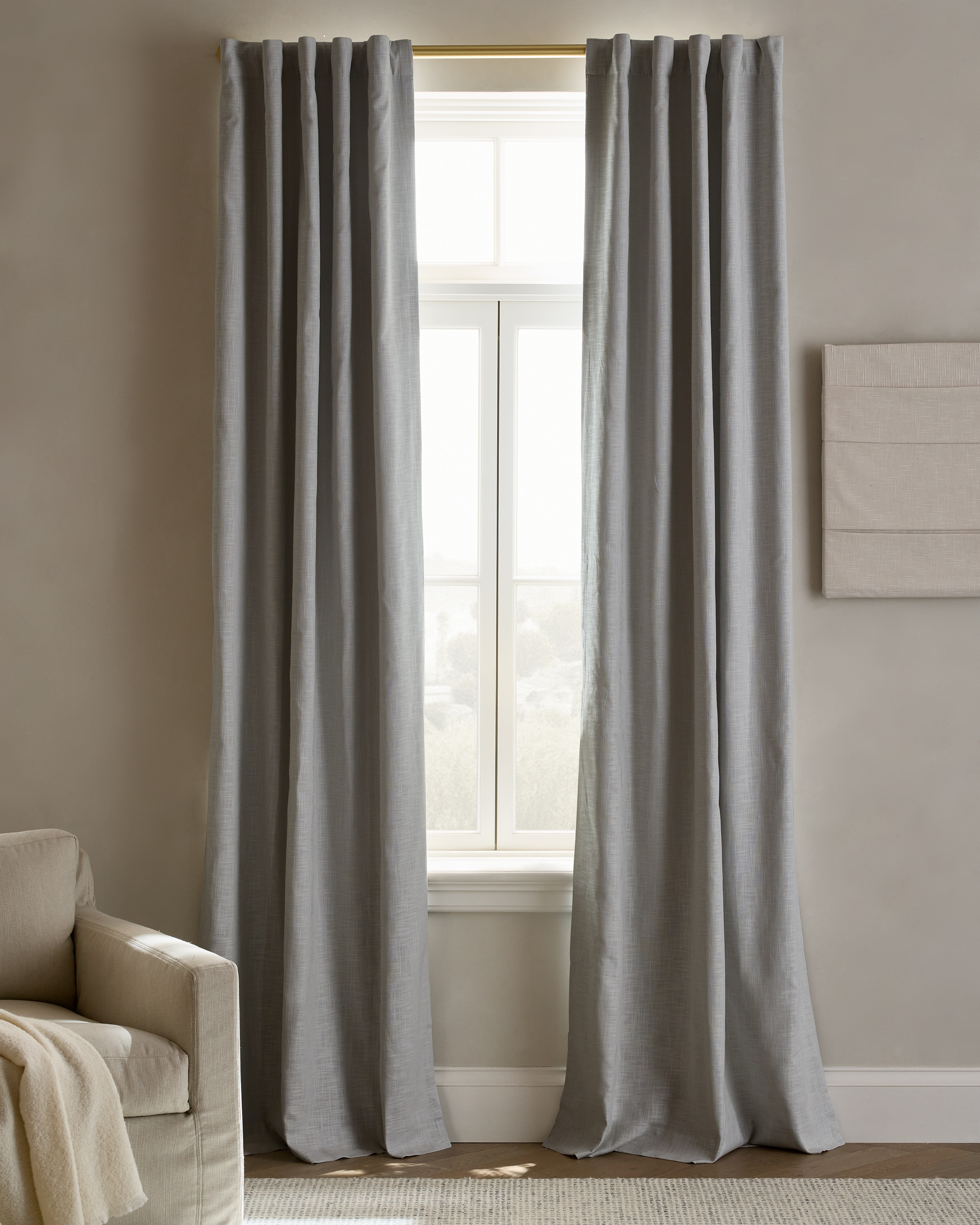 Light Grey Textured Cotton Room Darkening Curtain