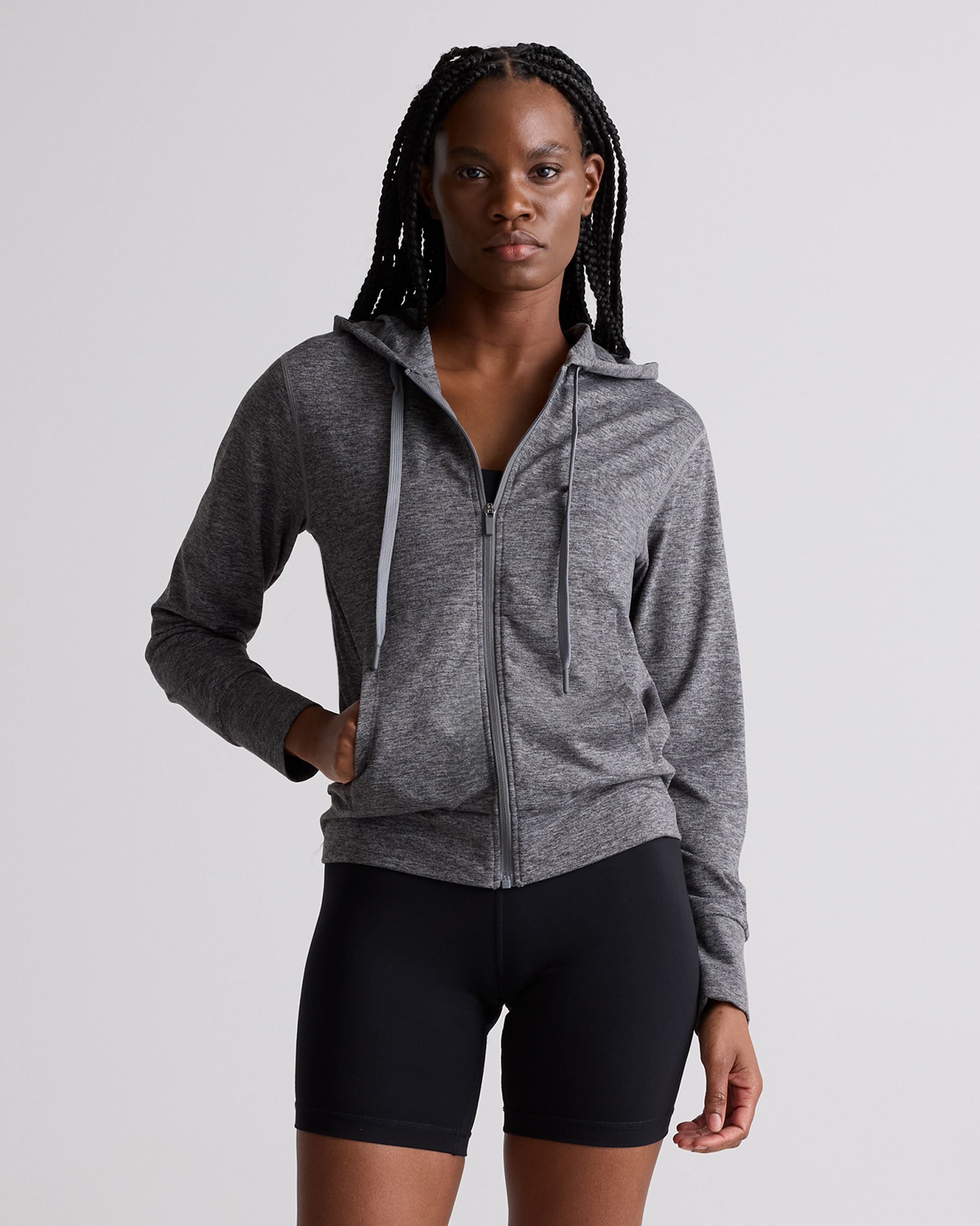 Heather Grey Flowknit Full Zip Hoodie