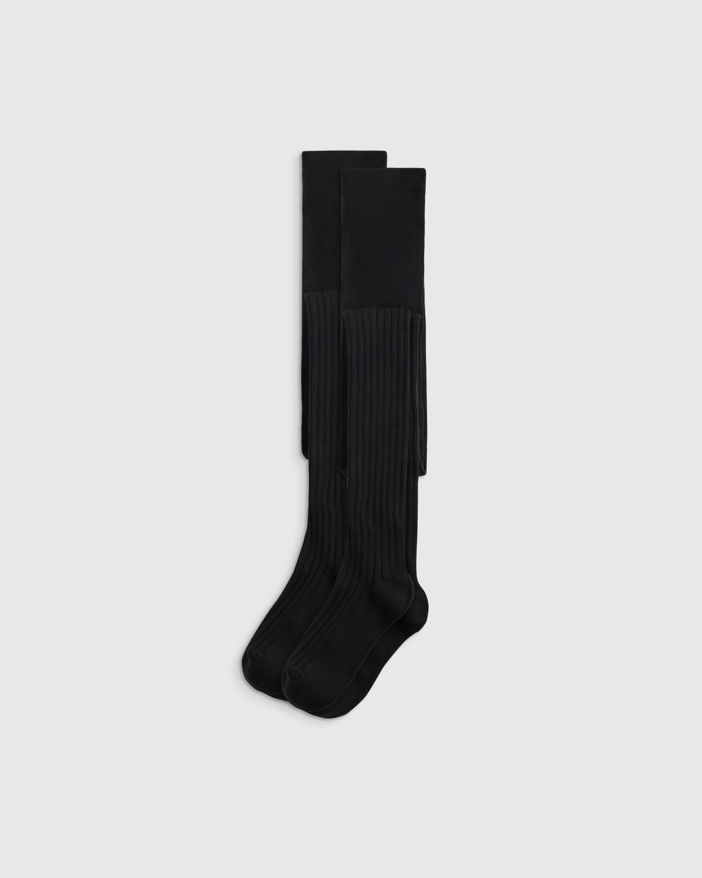 Black Organic Cotton Rib Tights (2-pack)