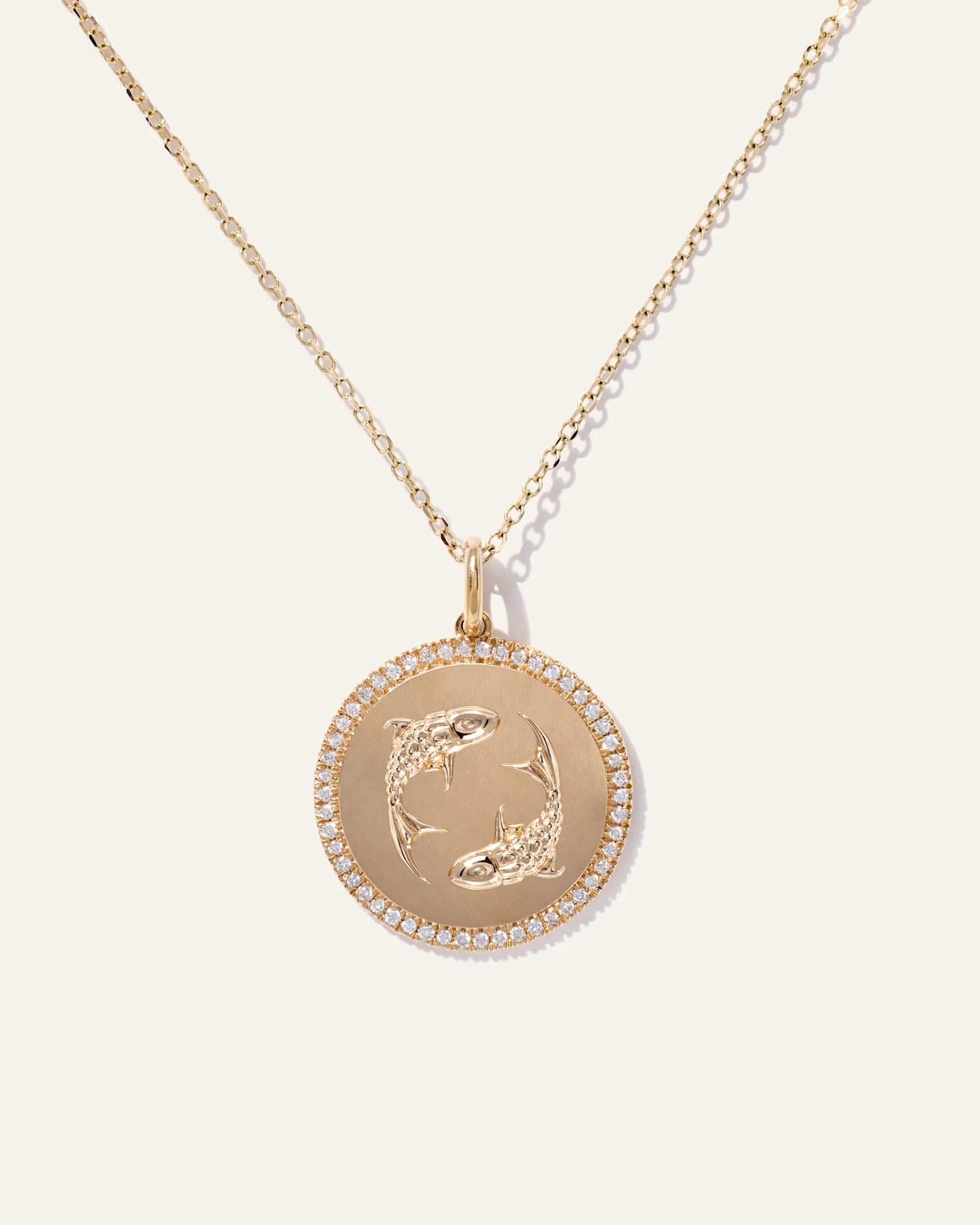 14K Gold Pave Zodiac Medallion Necklace in Yellow Gold