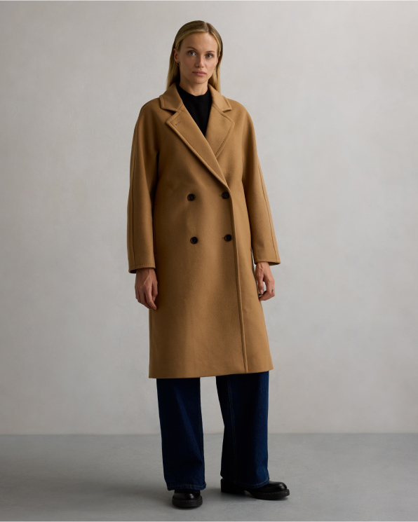 Caramel Italian Wool Double-Breasted Slouch Coat