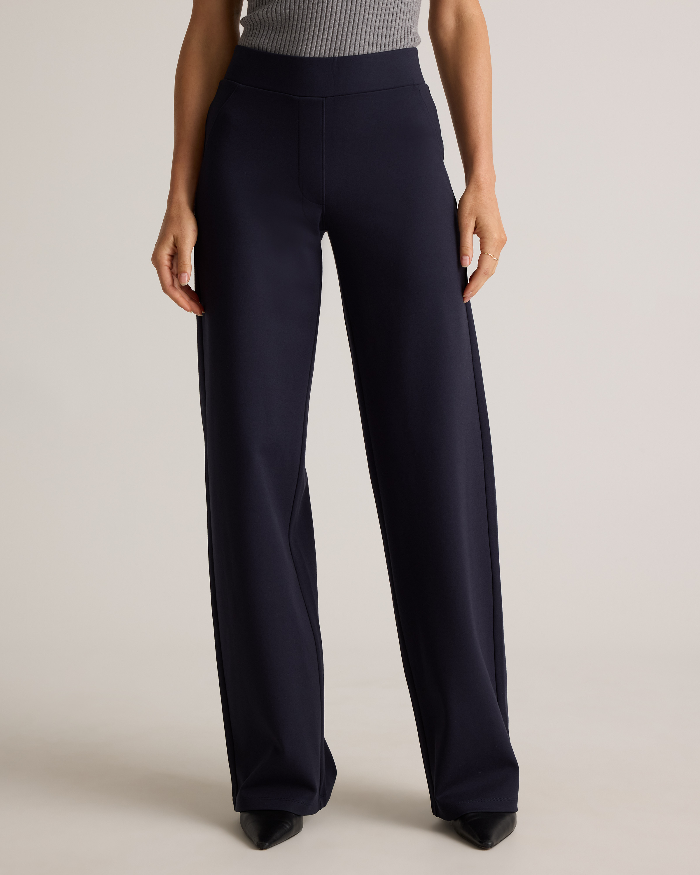 Ultra-Stretch Ponte Wide Leg Pants in Navy