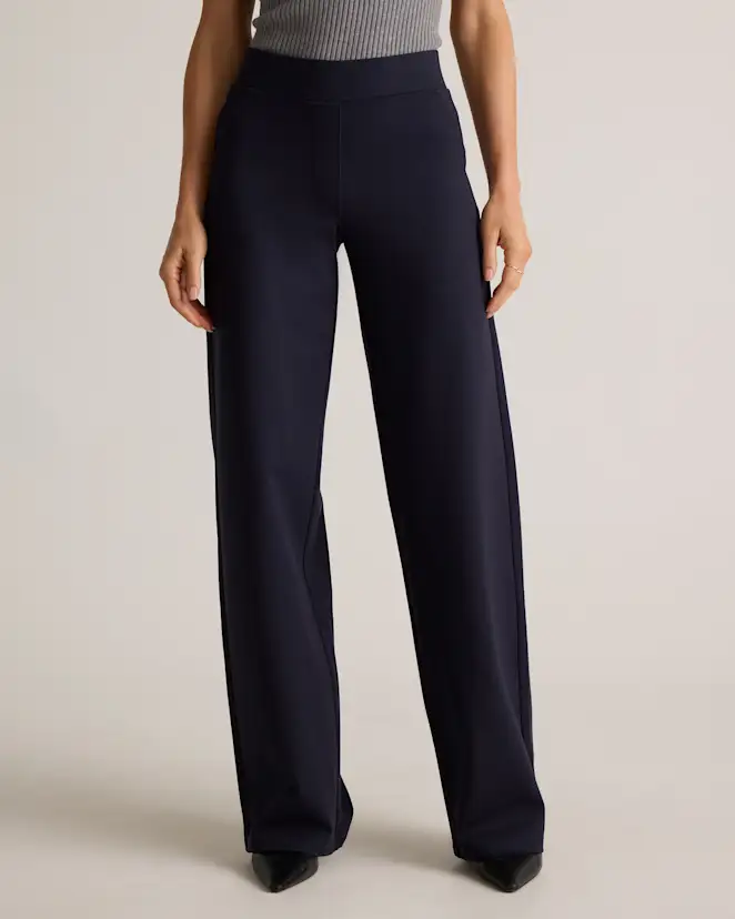 Navy Ultra-Stretch Ponte Wide Leg Pants