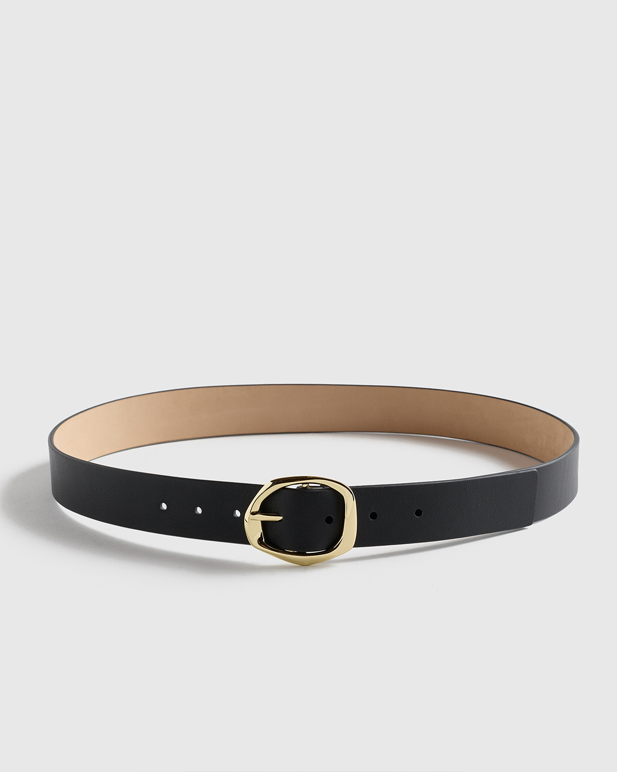 Black/Gold Ceinture Zoe en cuir européen à boucle sculpturale