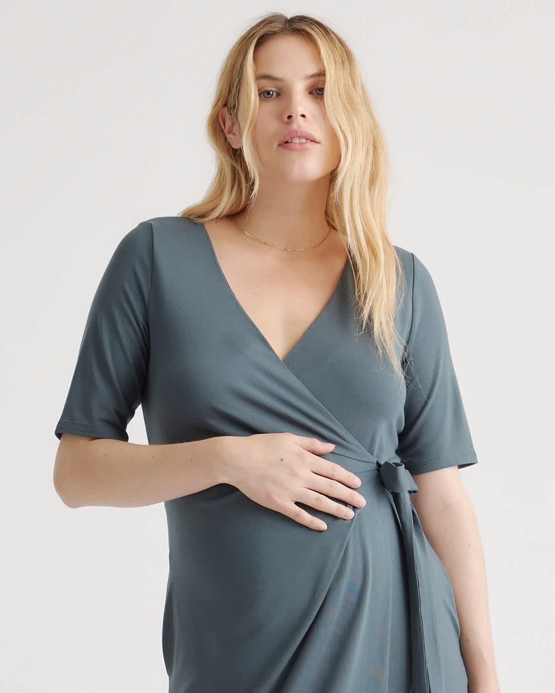 Tencel Jersey Maternity & Nursing Wrap Dress in Dark Olive Tencel Jersey Maternity & Nursing Wrap Dress in Dark Olive