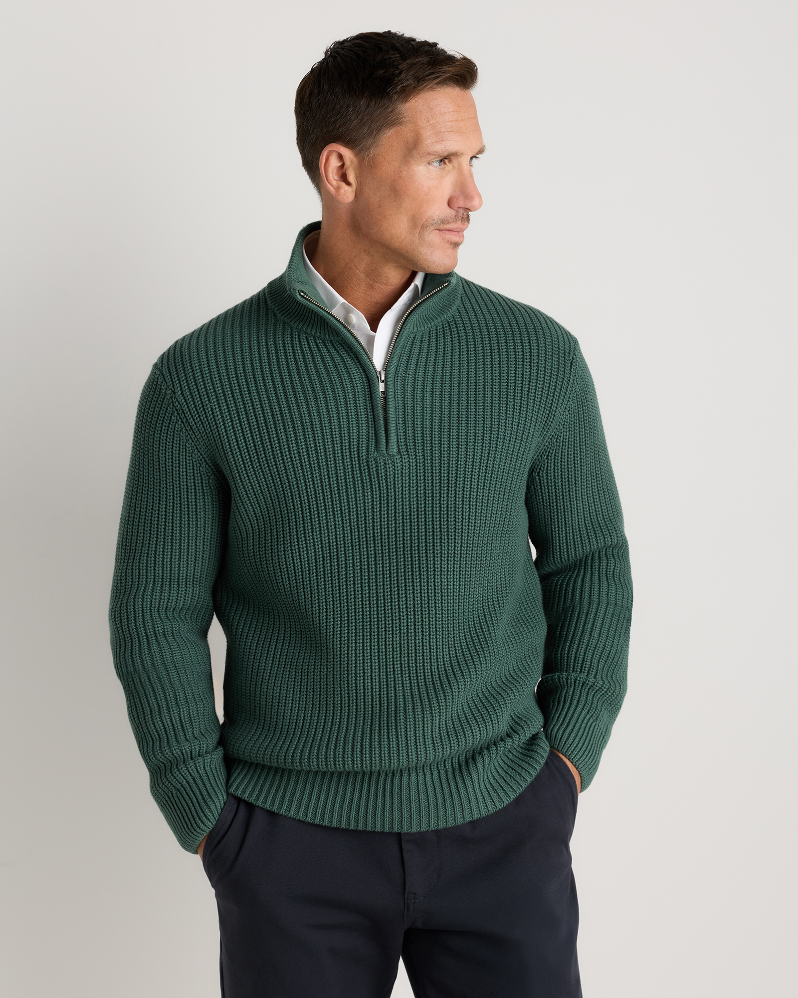 Big Sur Green 100% Organic Cotton Fisherman Quarter-Zip Sweater