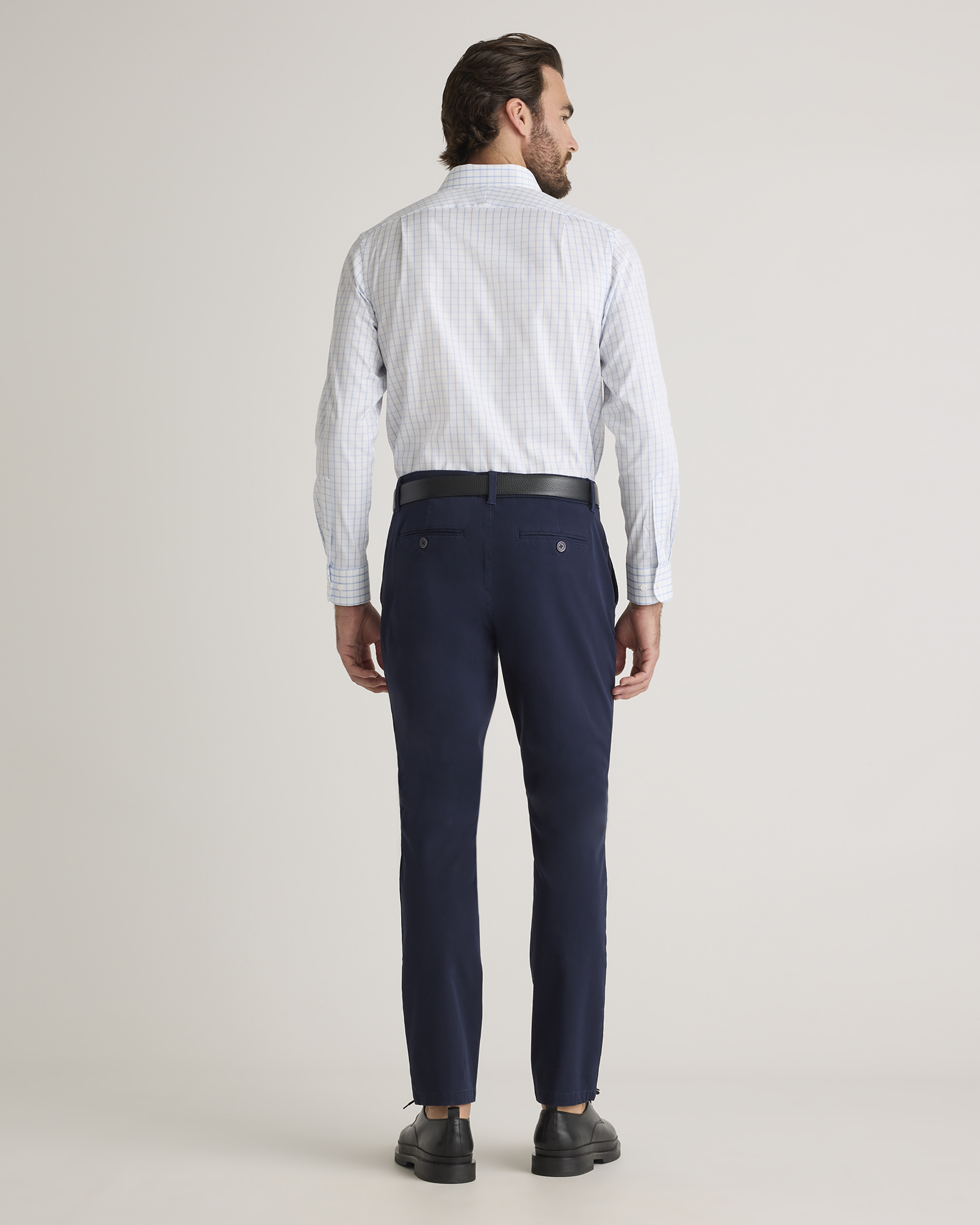 Organic Cotton Stretch Twill Dress Shirt in Light Blue/White Check