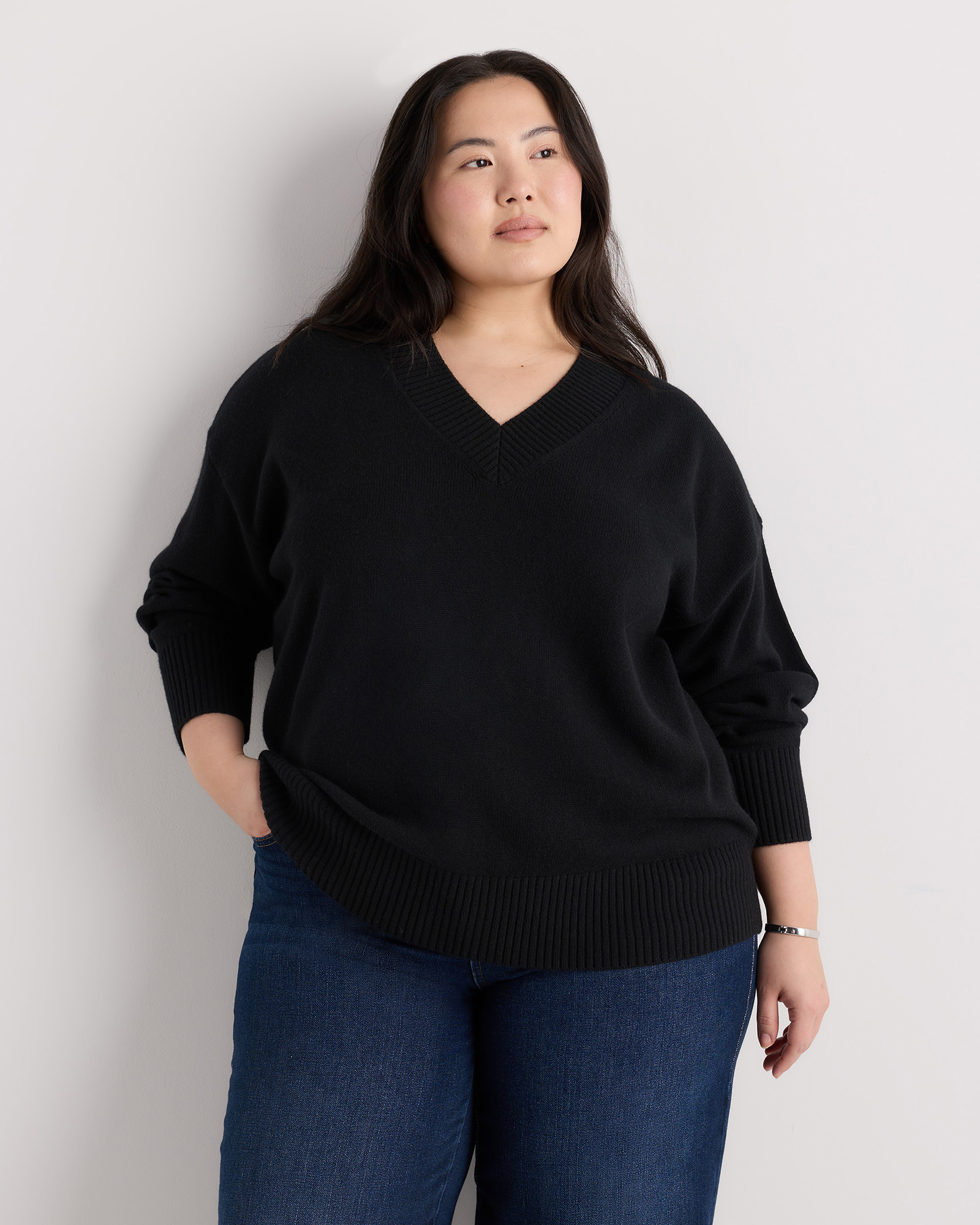 Black Mongolian Cashmere Oversized V-Neck Sweater
