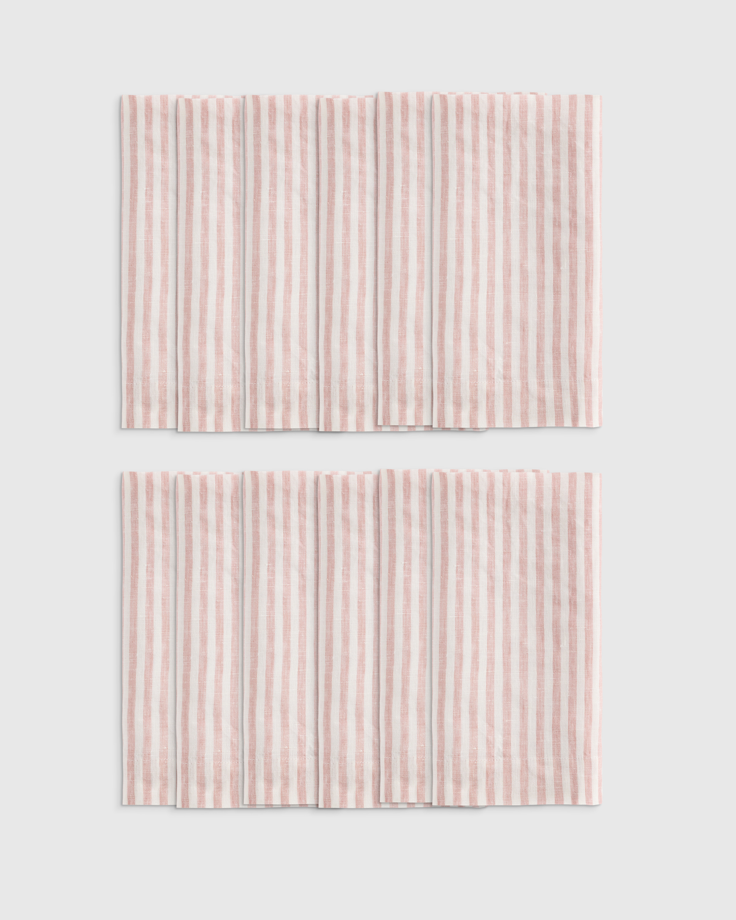 Dusty Mauve/White Stripe European Linen Wide-Hem Stripe Napkins, Set of 12
