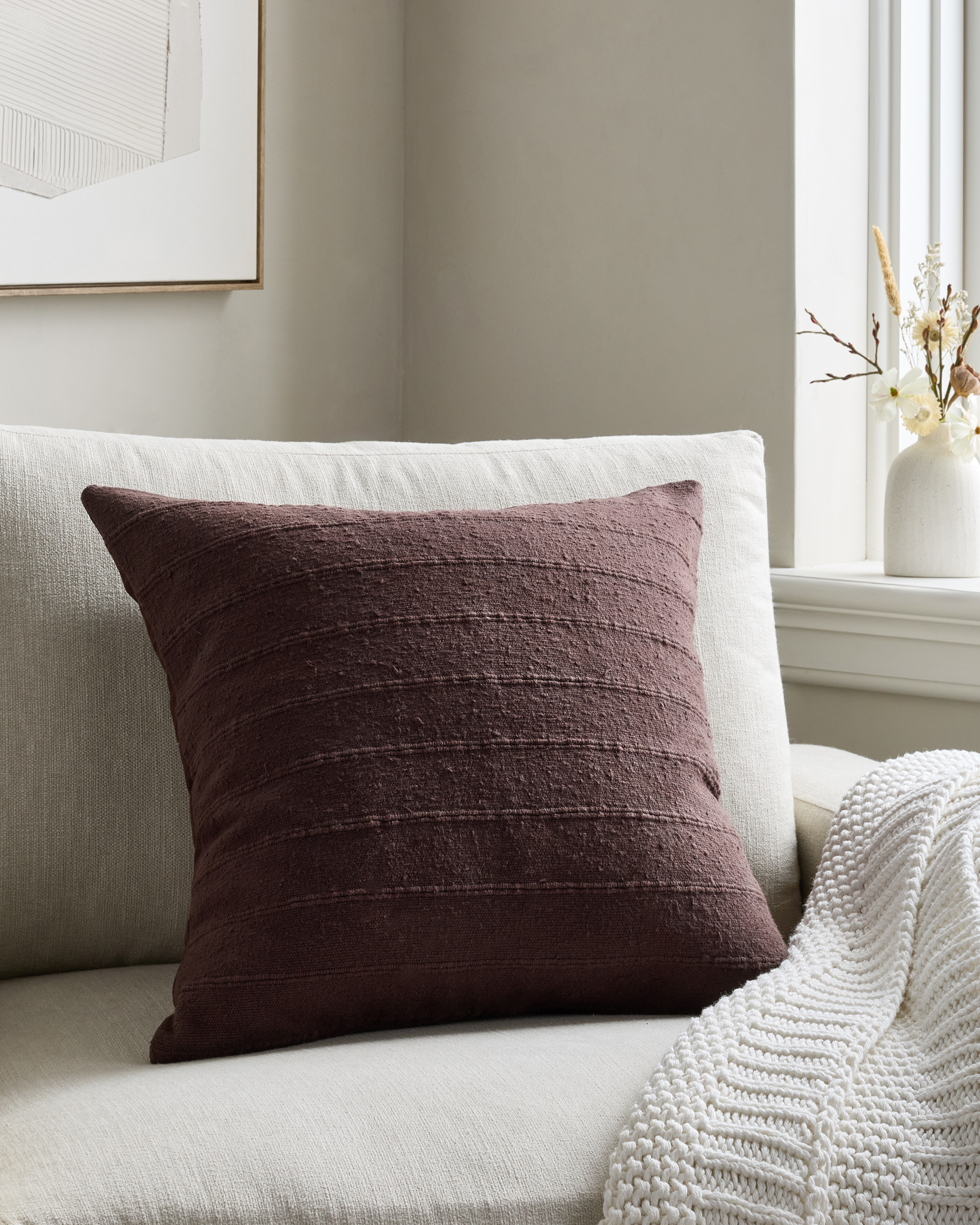 Espresso Textured Striped Cotton Pillow Cover