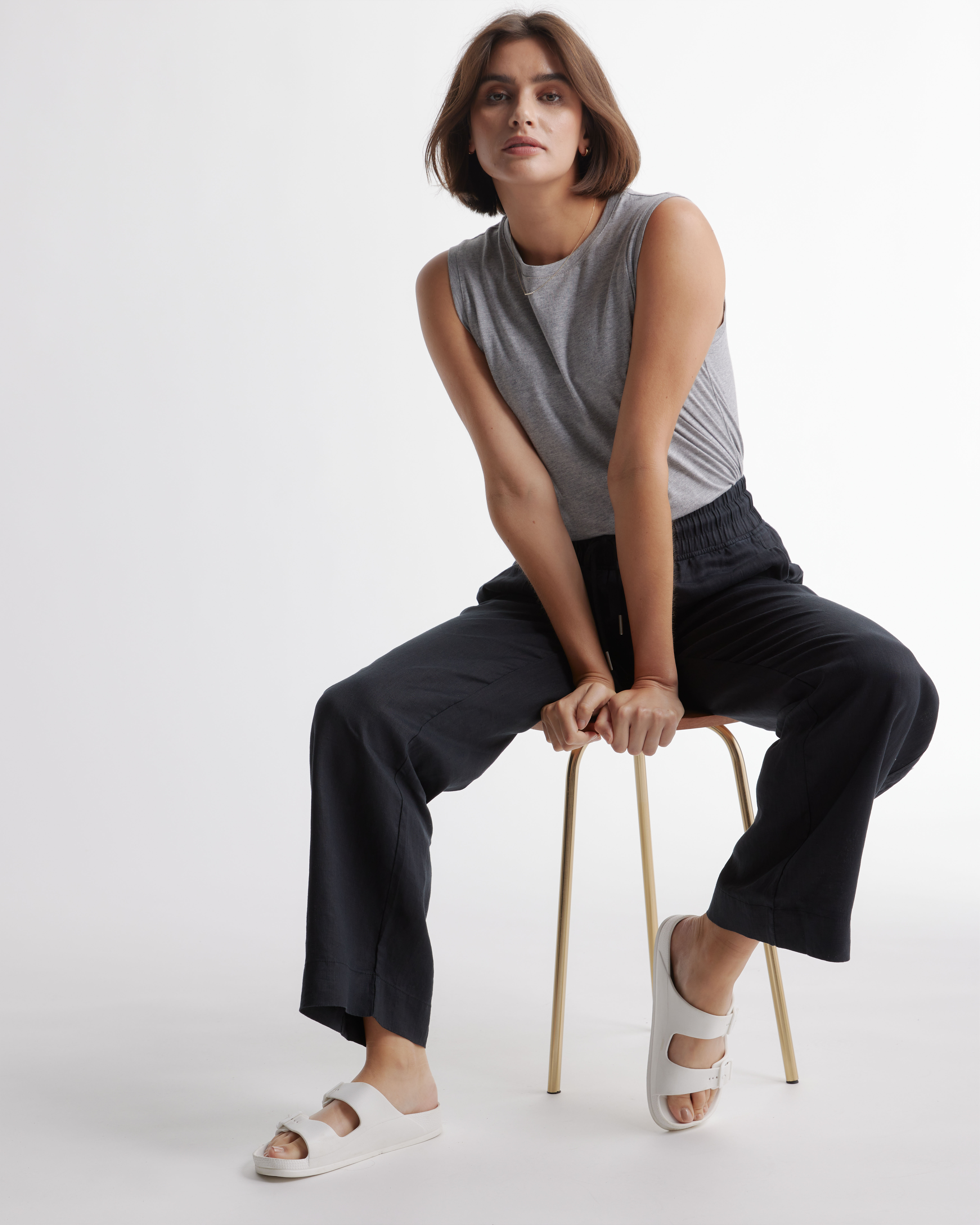 100% European Linen Wide Leg Pants in Black