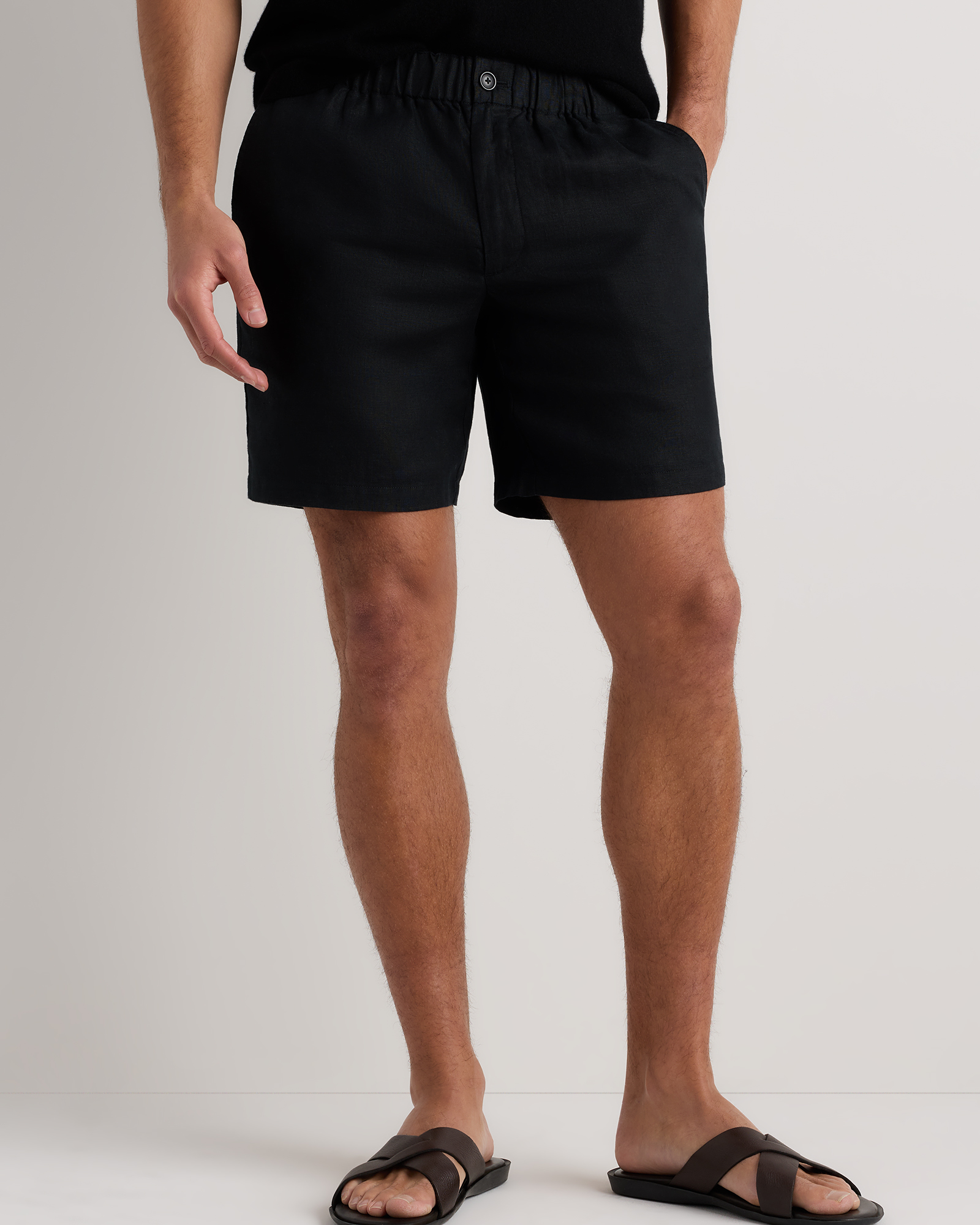 Black 100% European Linen Shorts - 7"