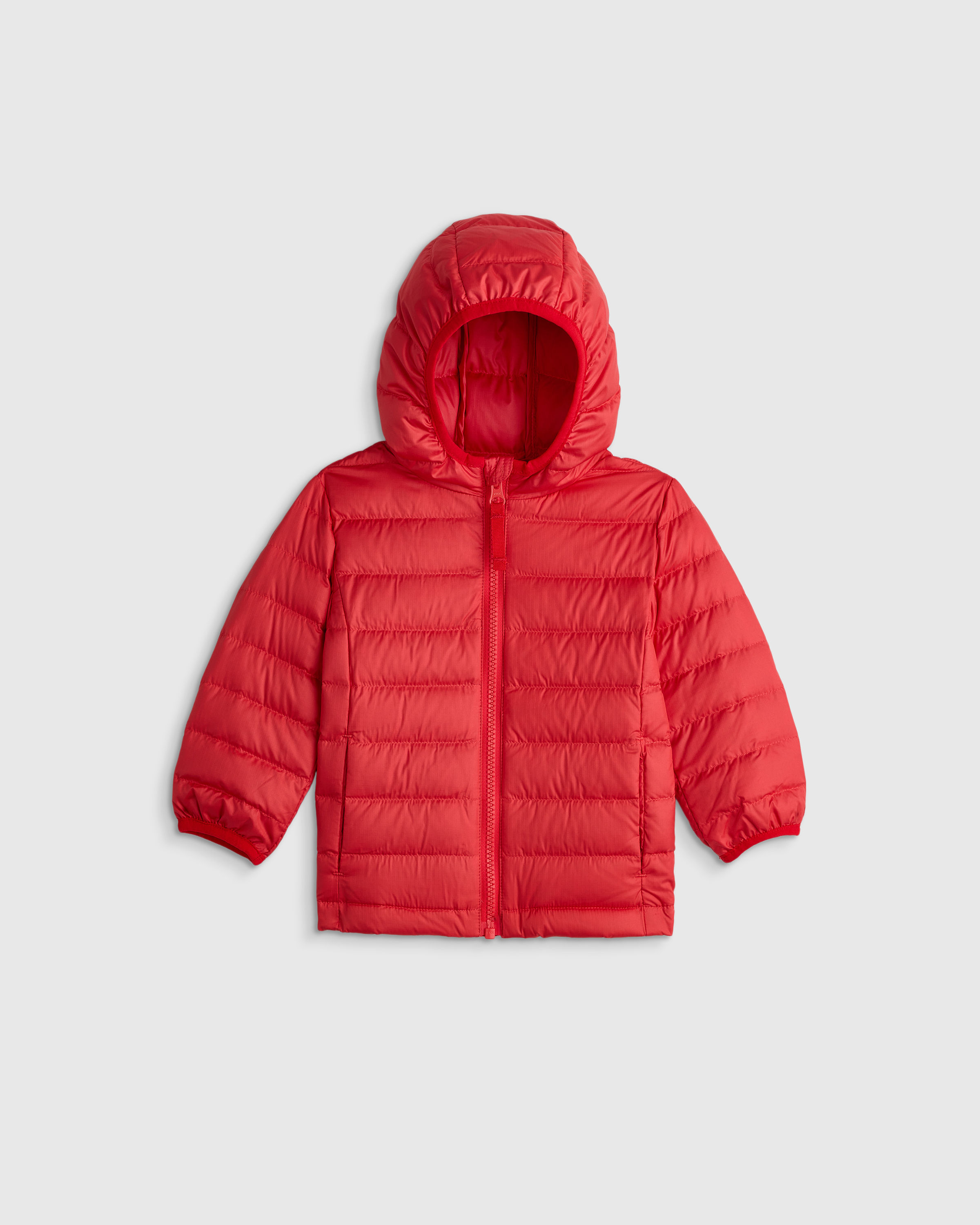 Soft Red Lightweight Down Hooded Puffer Jacket