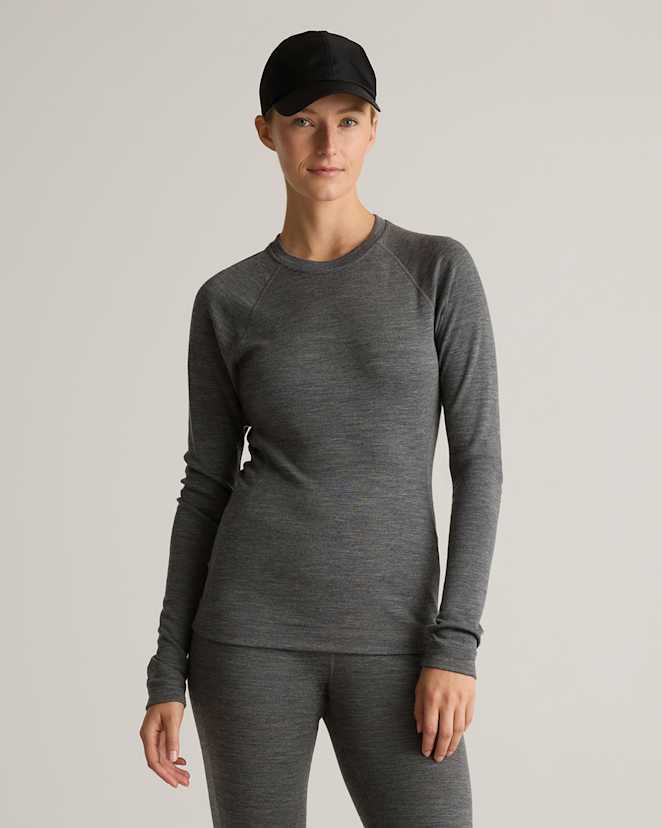 Heather Charcoal Grey 100% Merino Wool Cold Weather Base Layer Crew