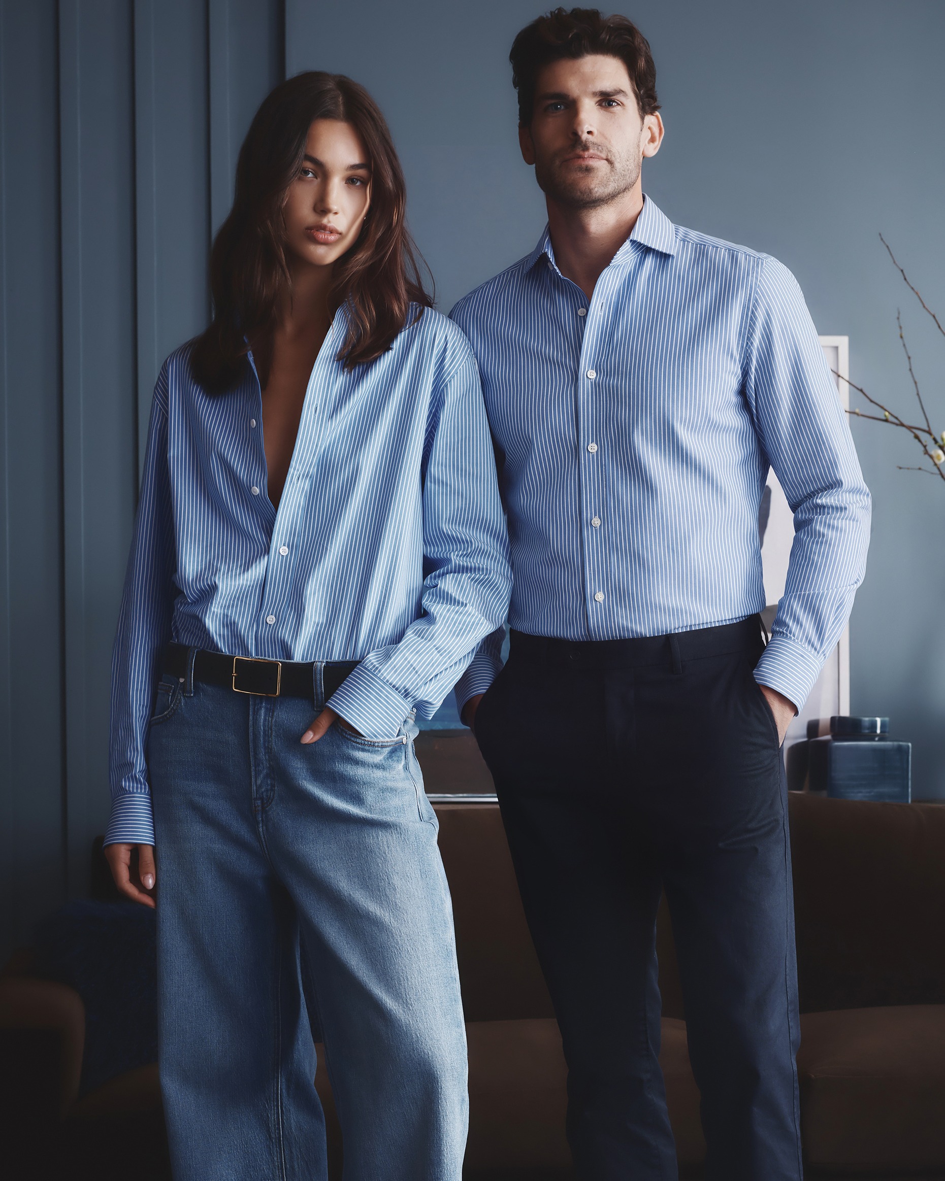 Blue Stripe Organic Cotton Stretch Twill Dress Shirt