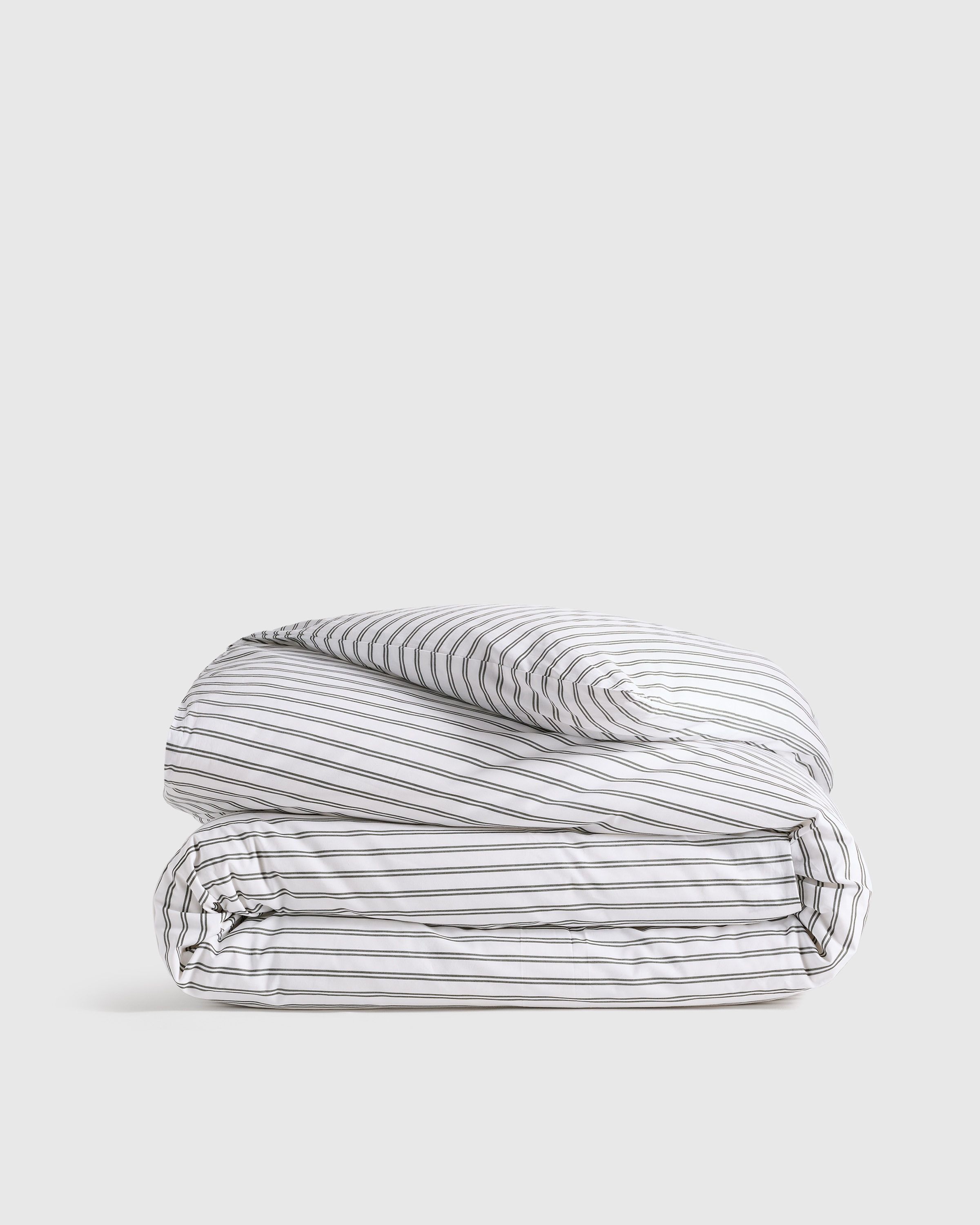 White/Pine Classic Organic Percale Double Stripe Duvet Cover
