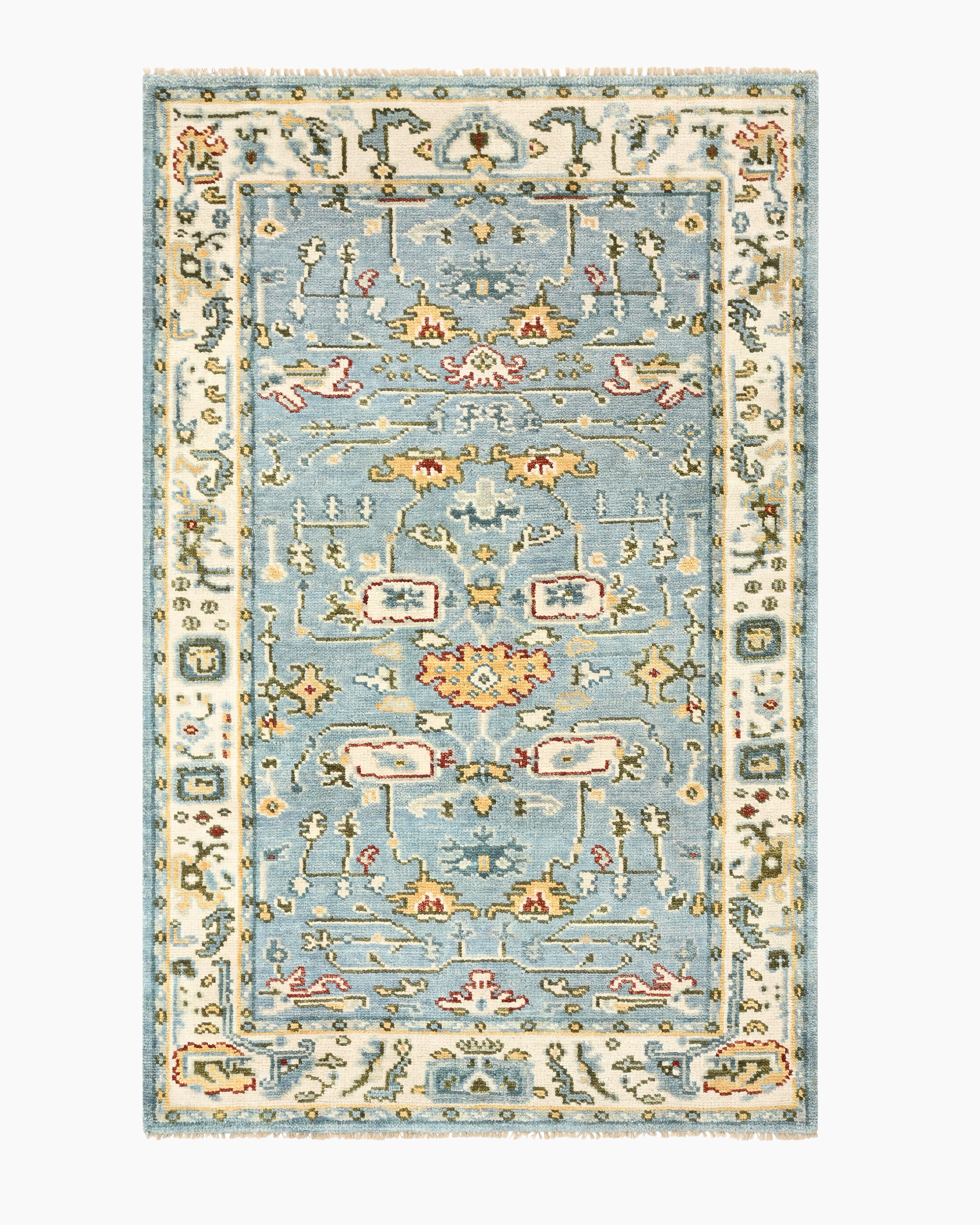 Light Blue Tapis Artemis noué à la main en laine