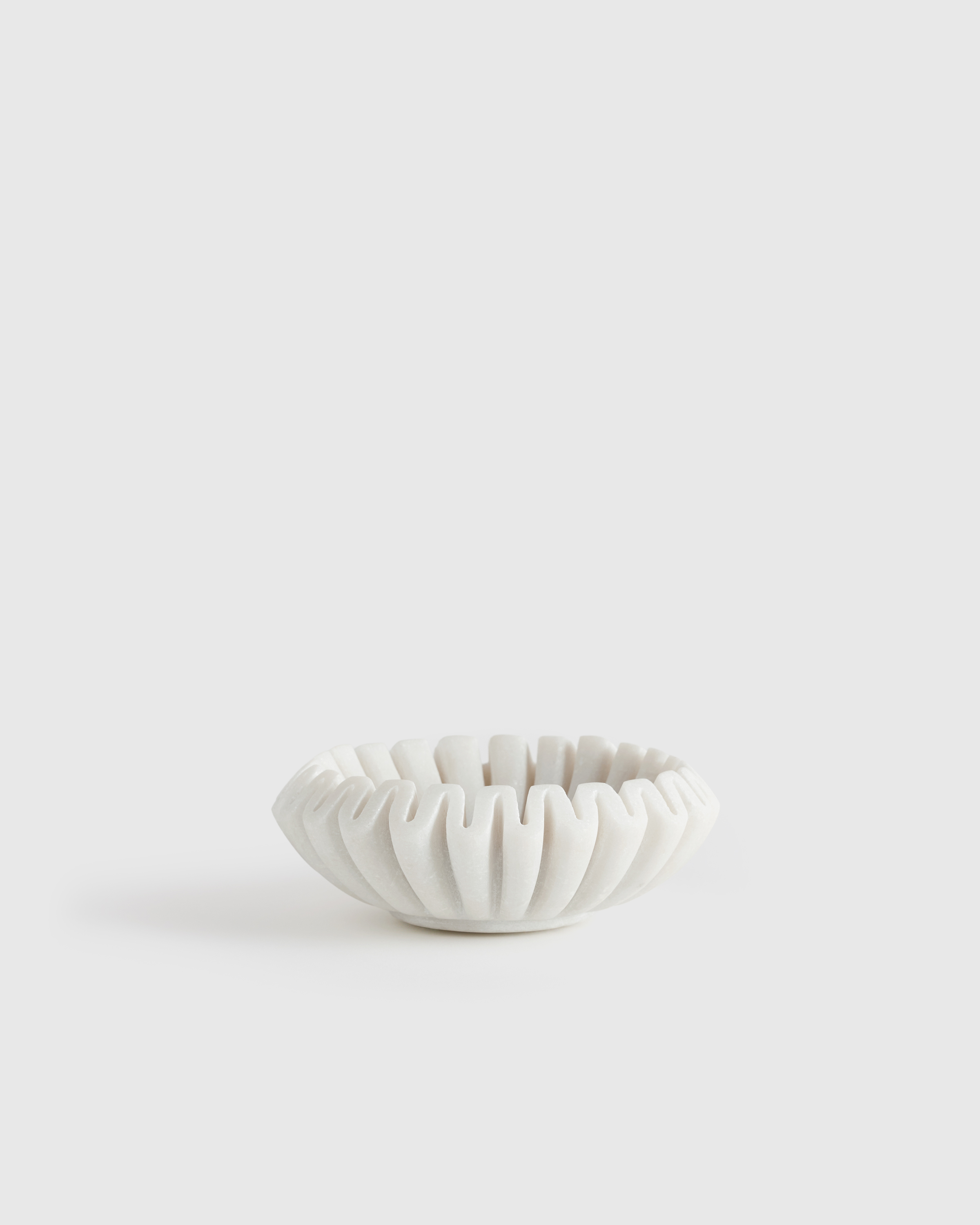 White Handcrafted Fluted Marble Decorative Bowl
