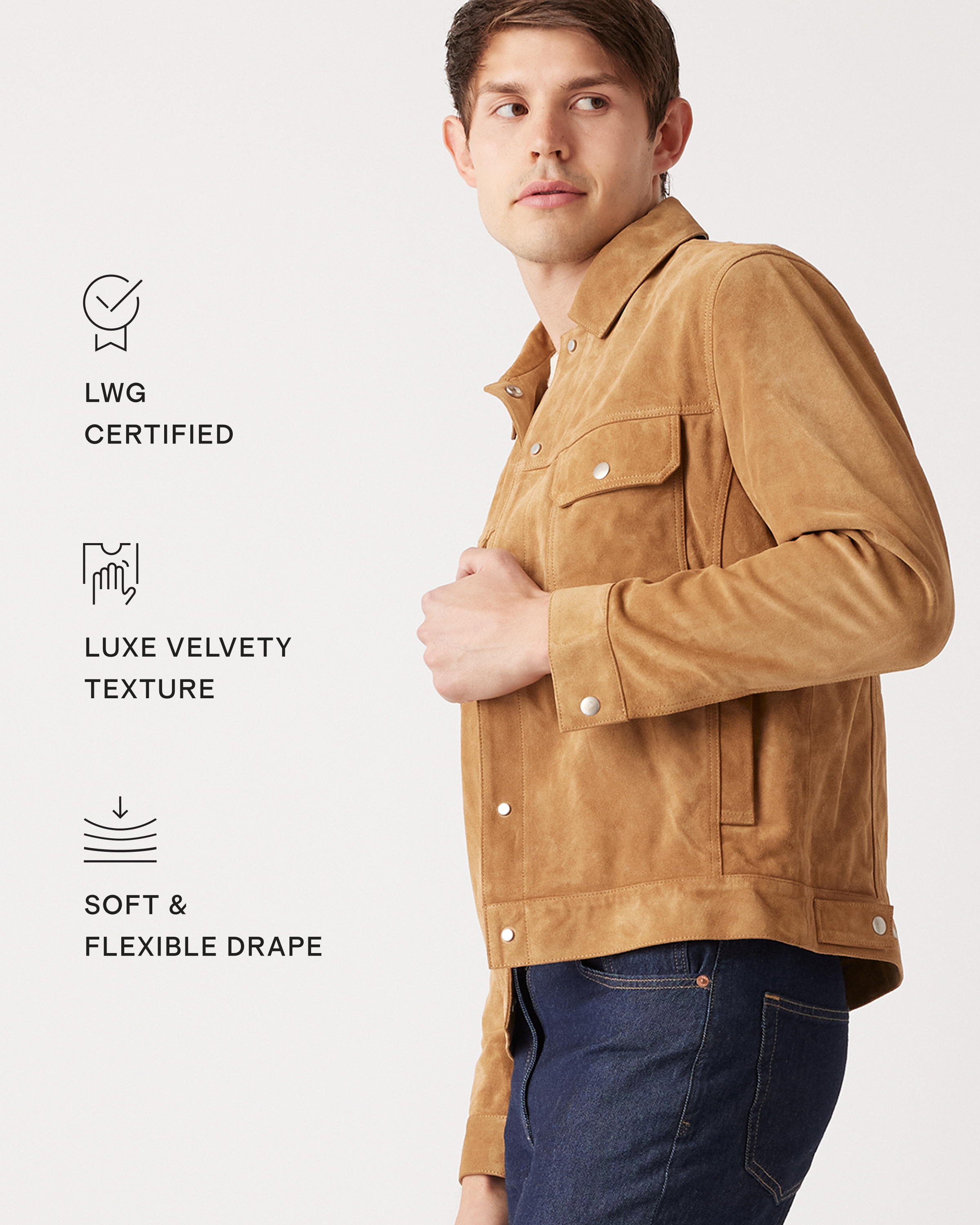 Suede Trucker Jacket | Quince in Cognac