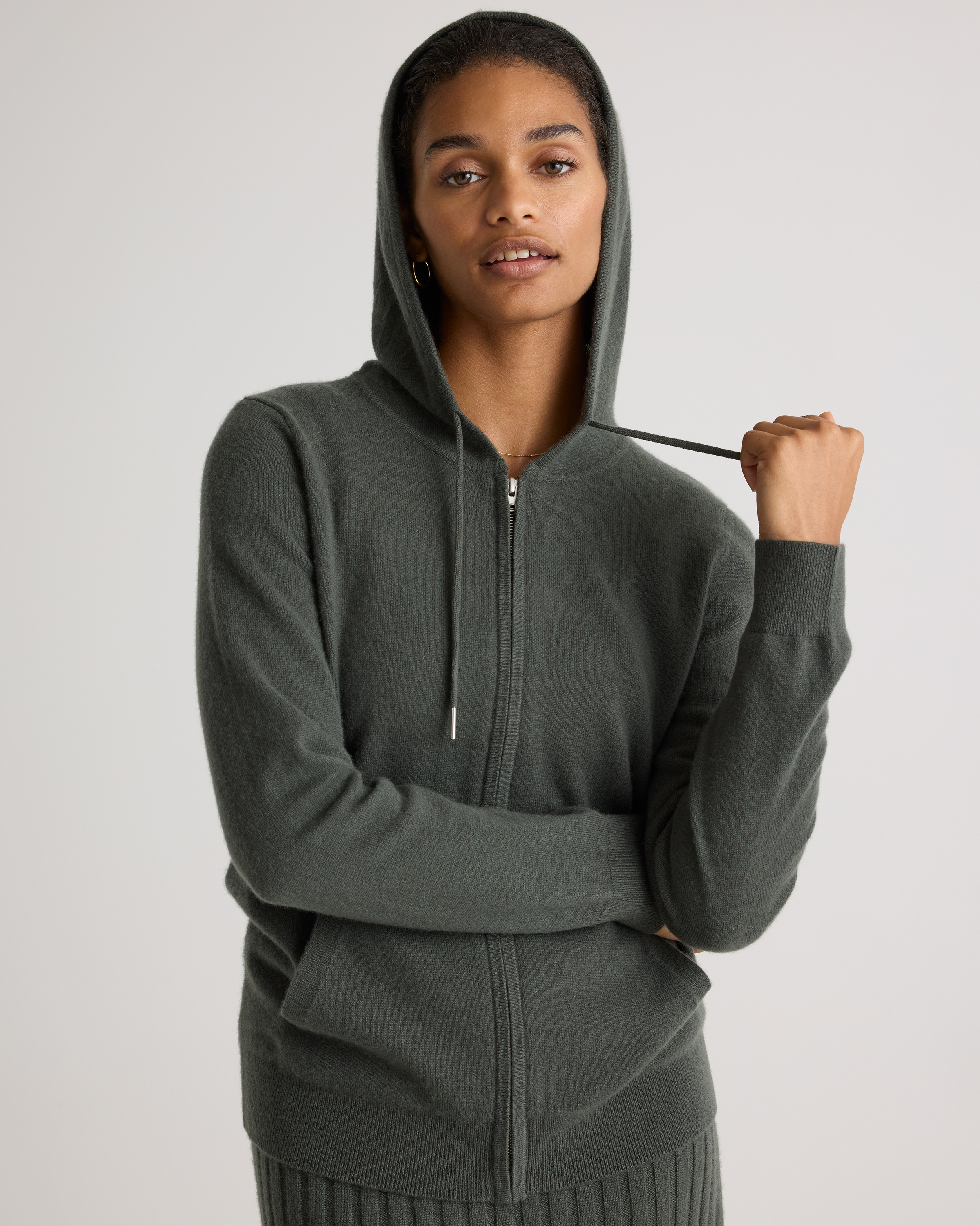 Cashmere Zip Hoodie in Moss