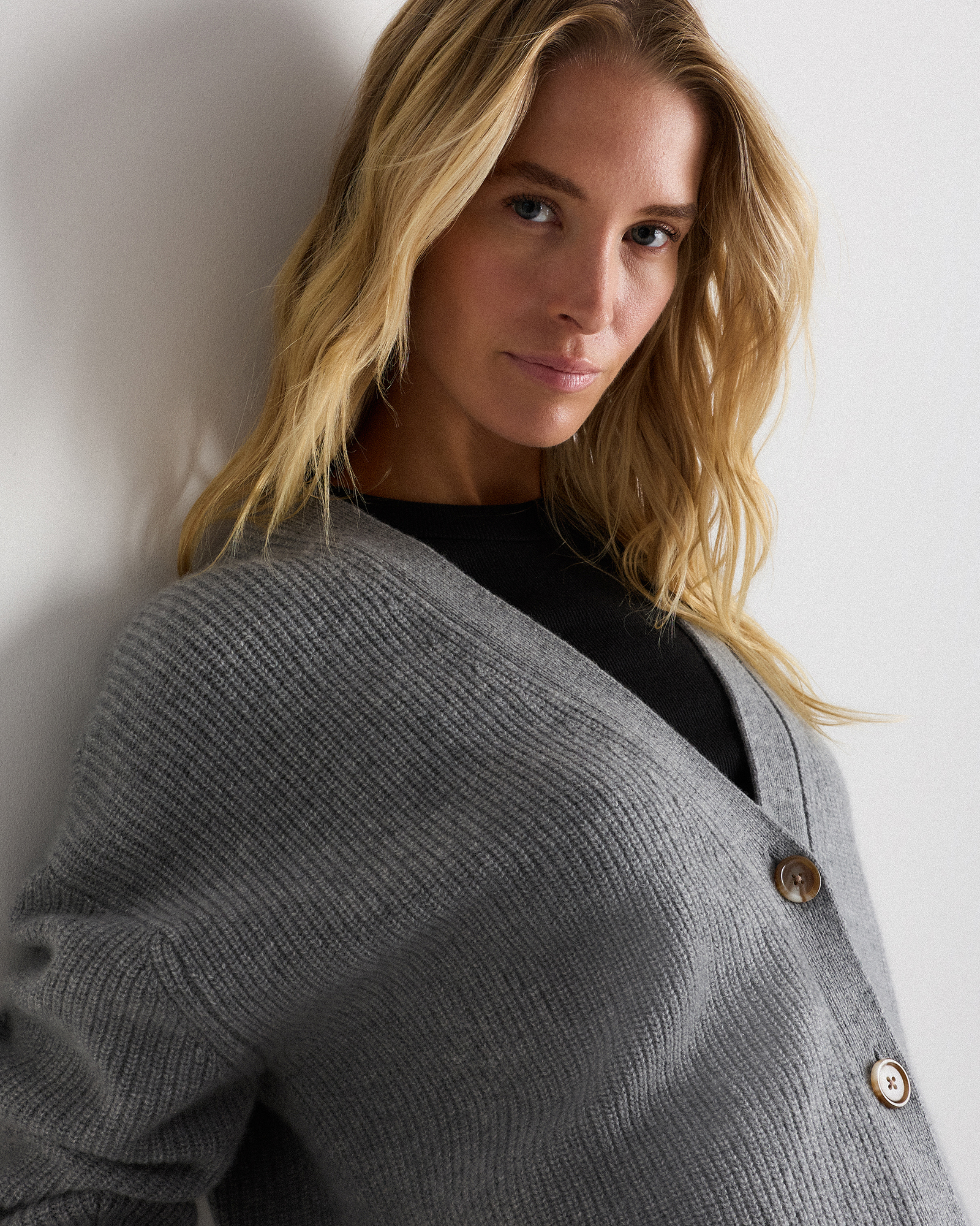 Mongolian Cashmere Fisherman Cropped Boxy Cardigan Sweater in