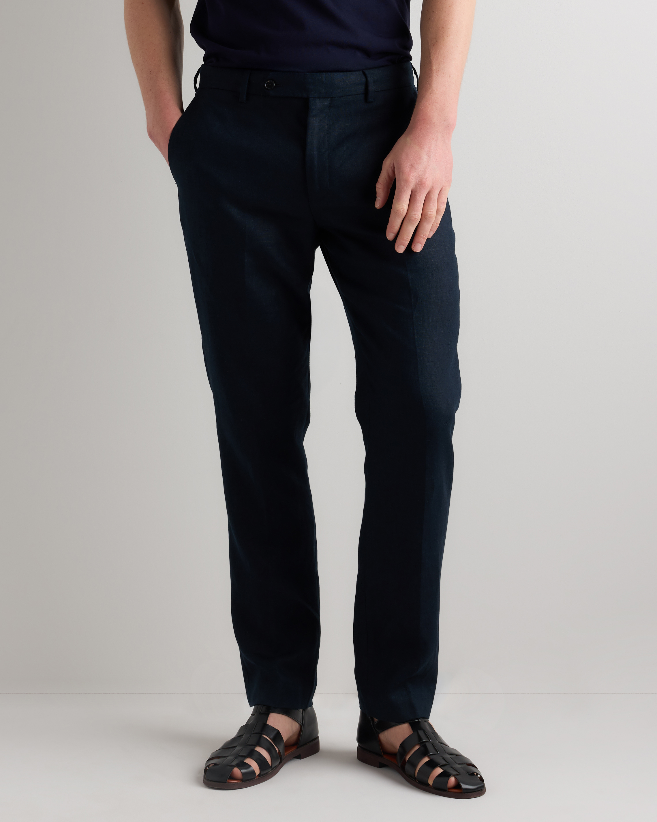 Deep Navy 100% European Linen Tailored Dress Pants