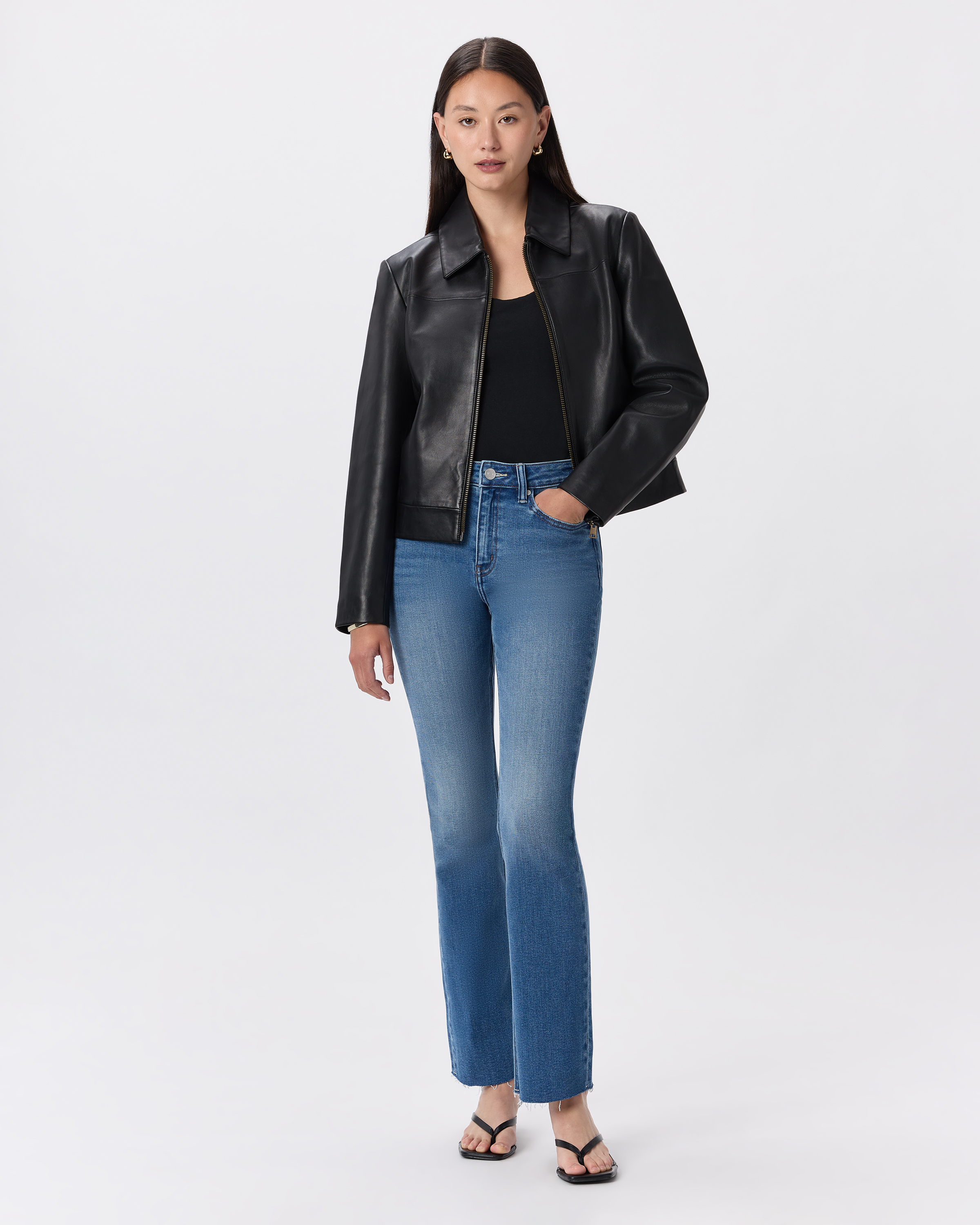 100% Leather Cropped Zip-Front Jacket
