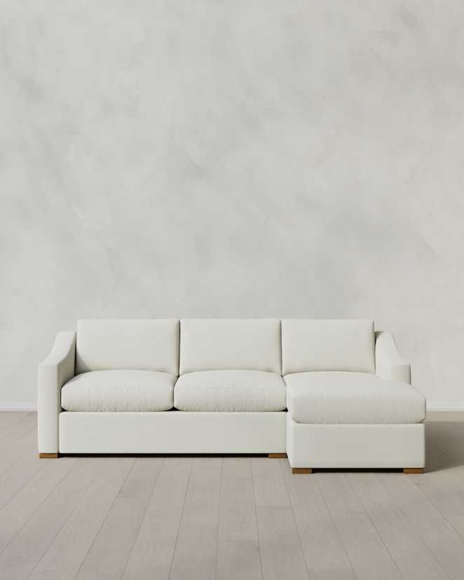 Ivory Hollis Slope Arm Chaise Sectional in Performance Basketweave