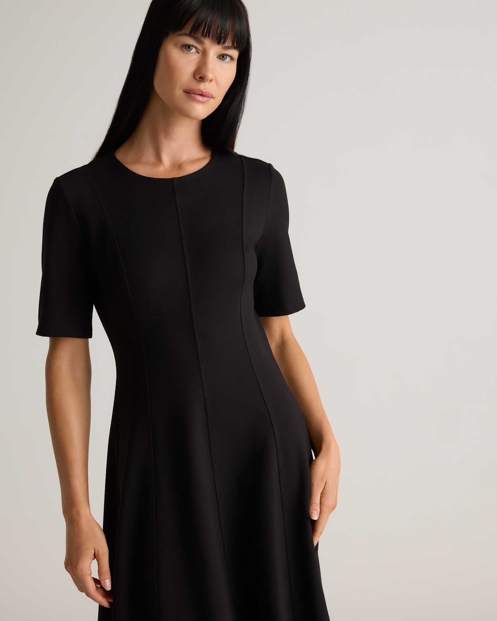 Quince Women's Ultra-Stretch Ponte Short Sleeve Midi Dress, Versatile Black, Size XS, High-Quality Rayon Quince Women's Ultra-Stretch Ponte Short Sleeve Midi Dress, Versatile Black, Size XS, High-Quality Rayon
