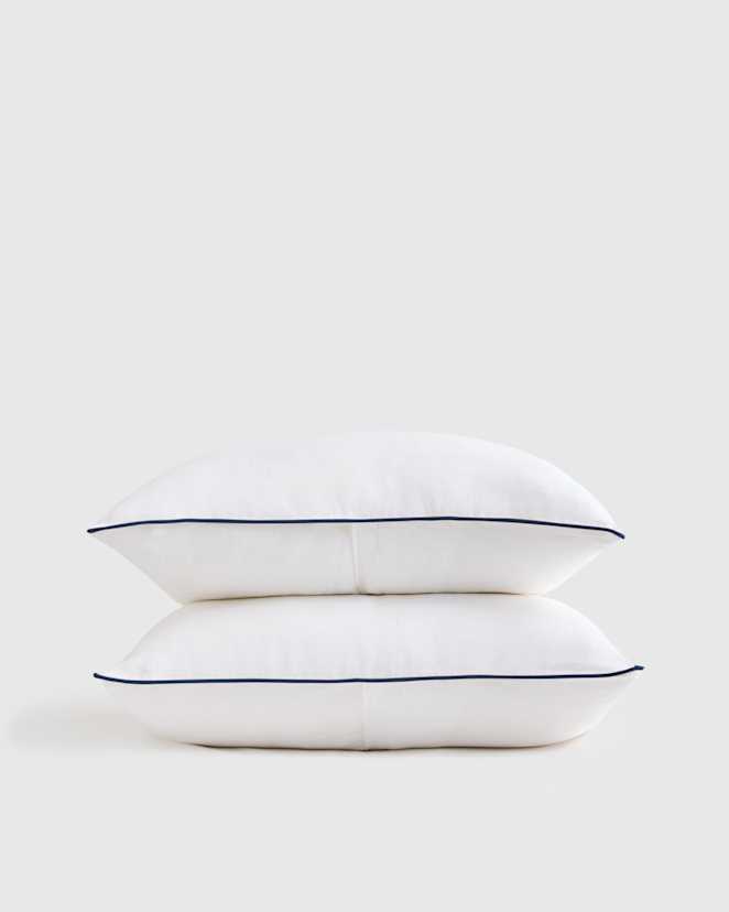 White/Navy European Linen Piped Sham Set