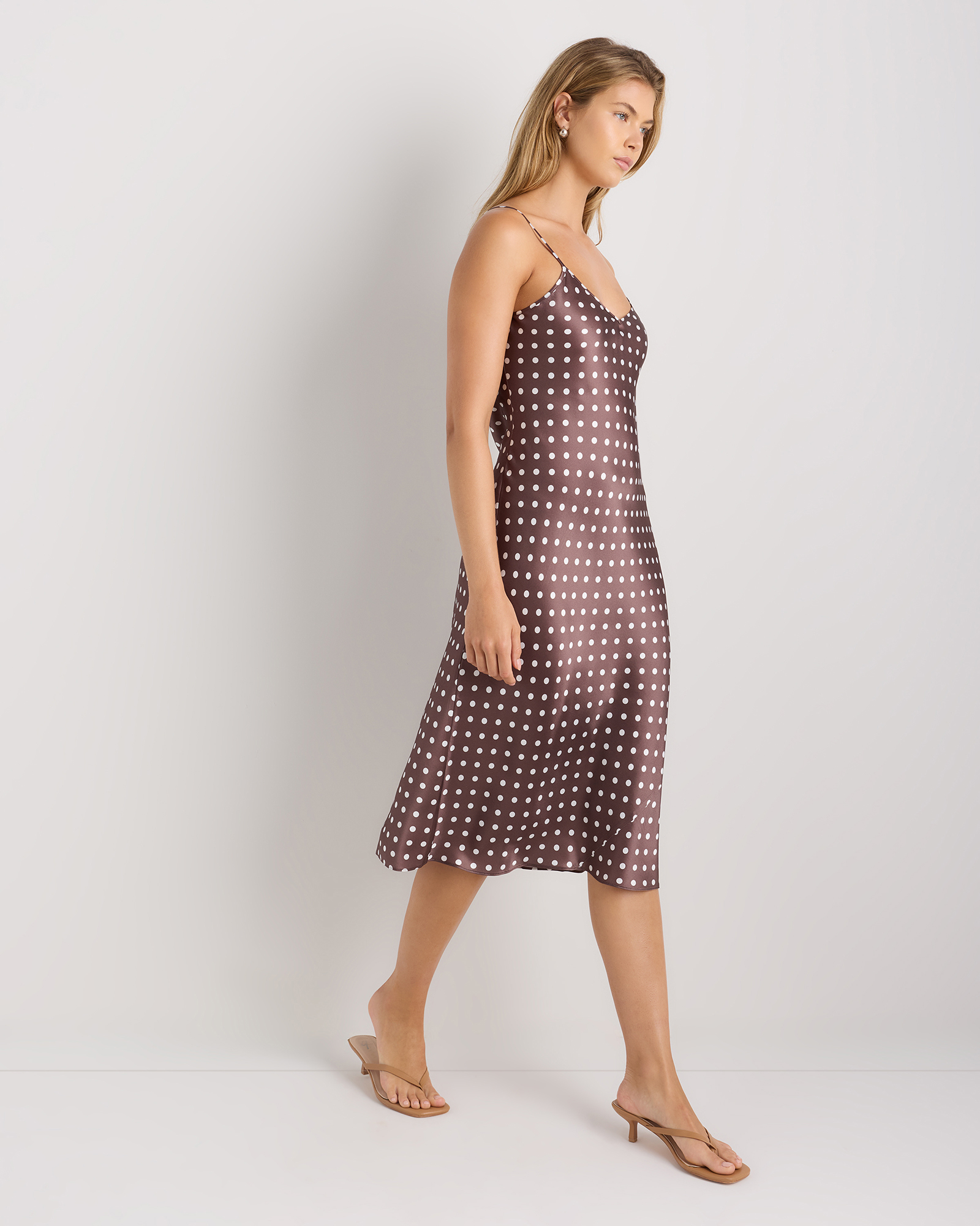 slip dresses Classic Steele Joyfolie Womens Carmel Slip Dress in Turtledove 100% Washable Silk Slip Dress
