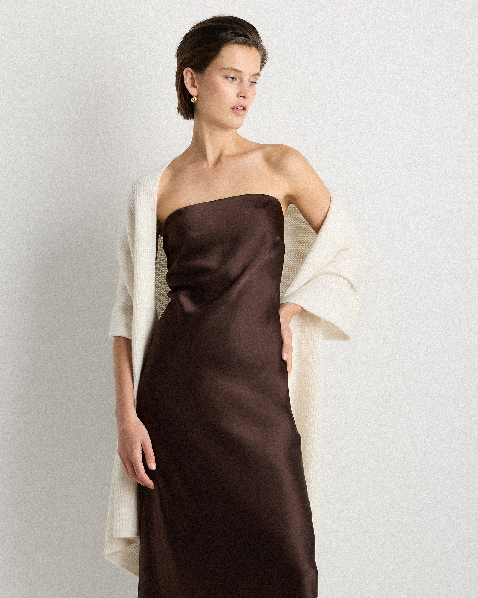 Ivory Mongolian Cashmere Ribbed Wrap