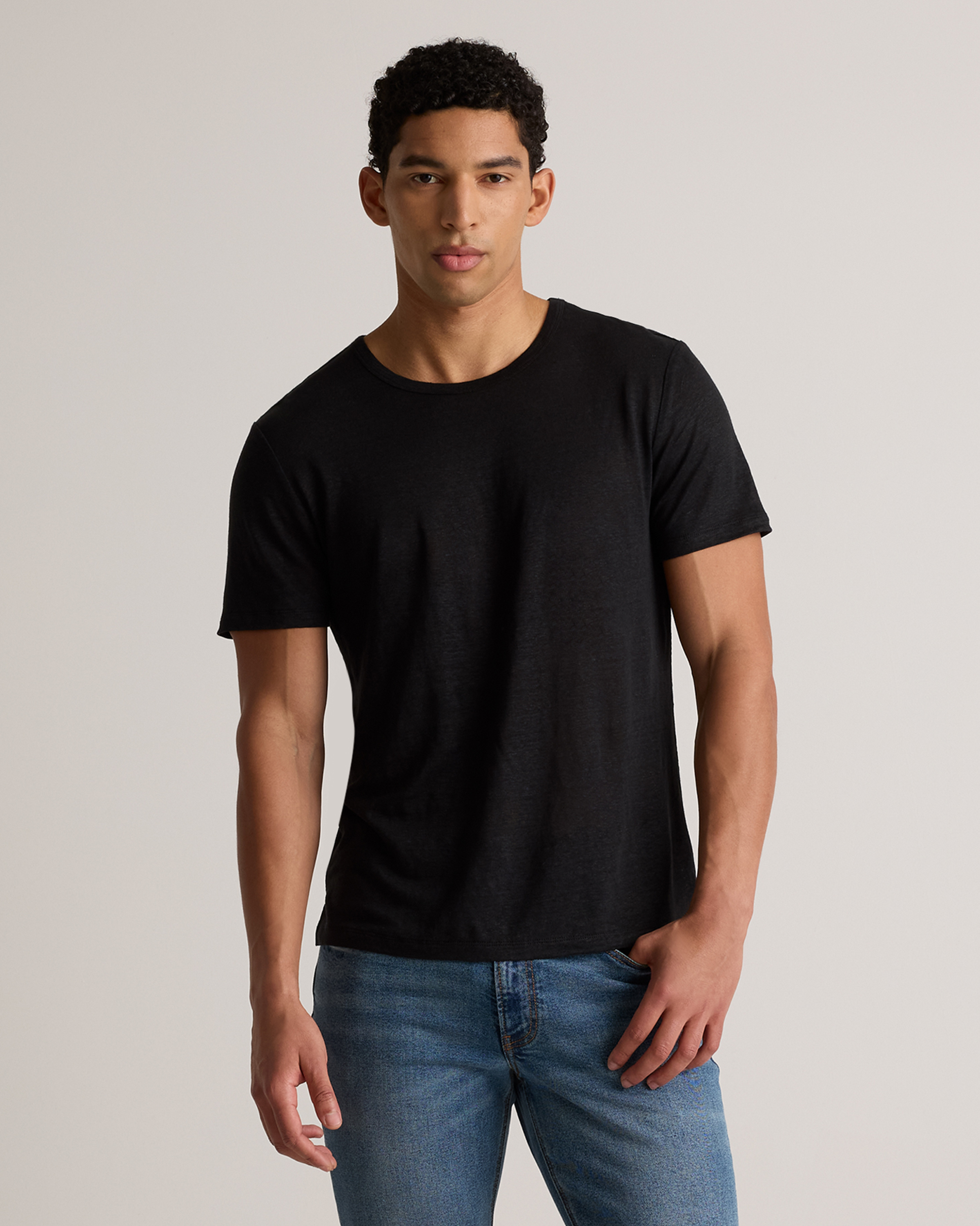 Black Men's 100% European Linen Jersey Tee