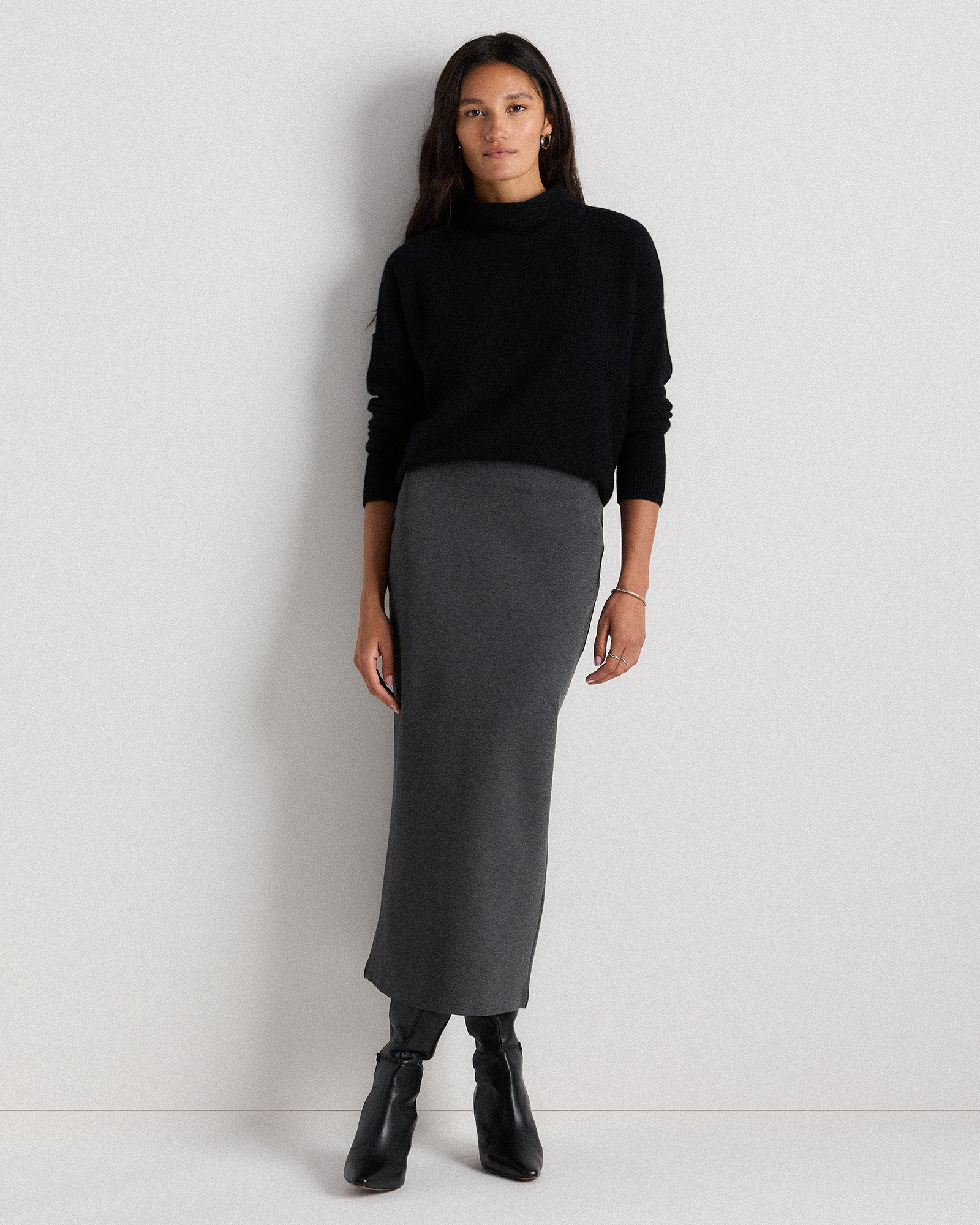 Ultra-Stretch Ponte Maxi Pencil Skirt in Charcoal