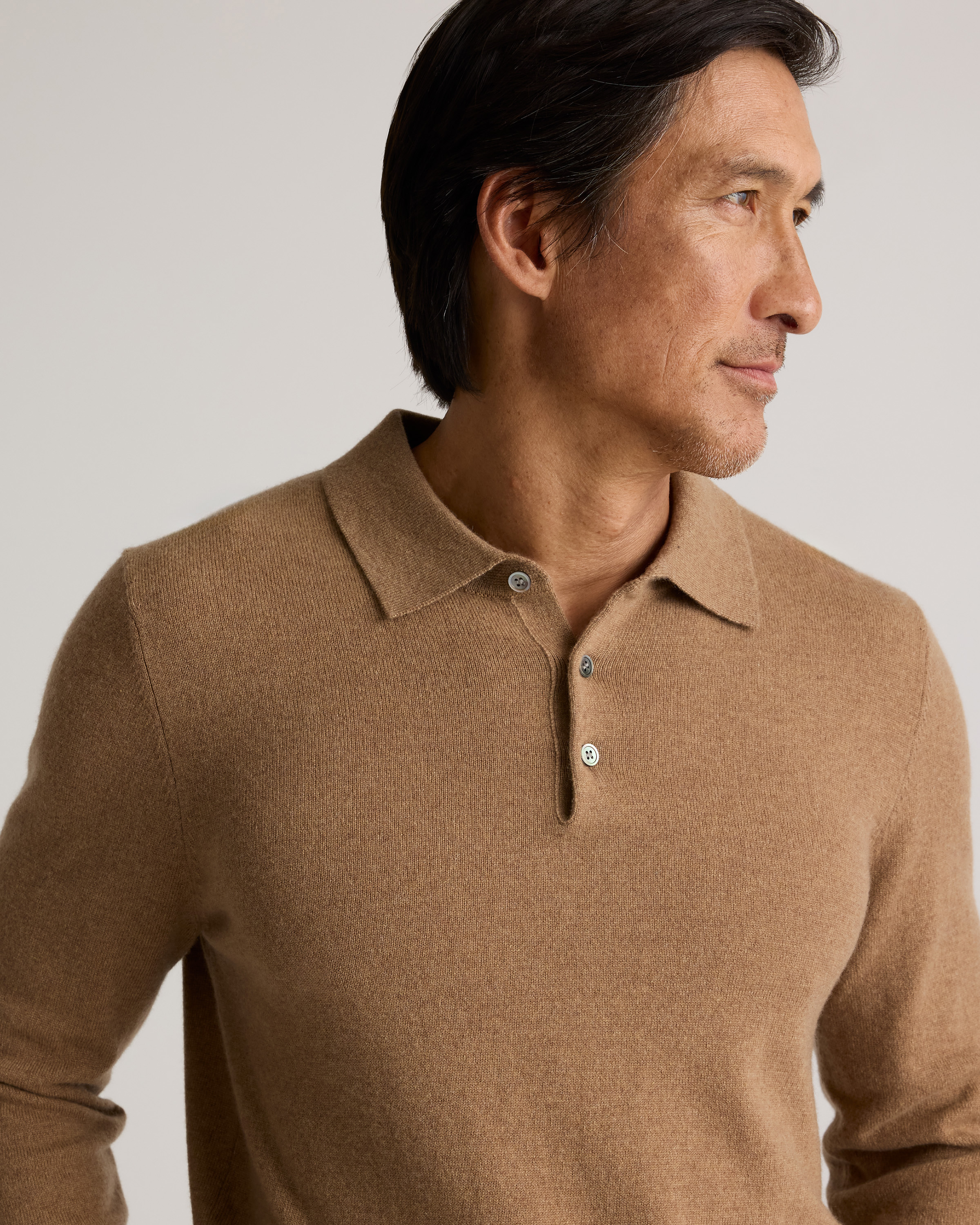 Mongolian Cashmere Polo Sweater in Teak