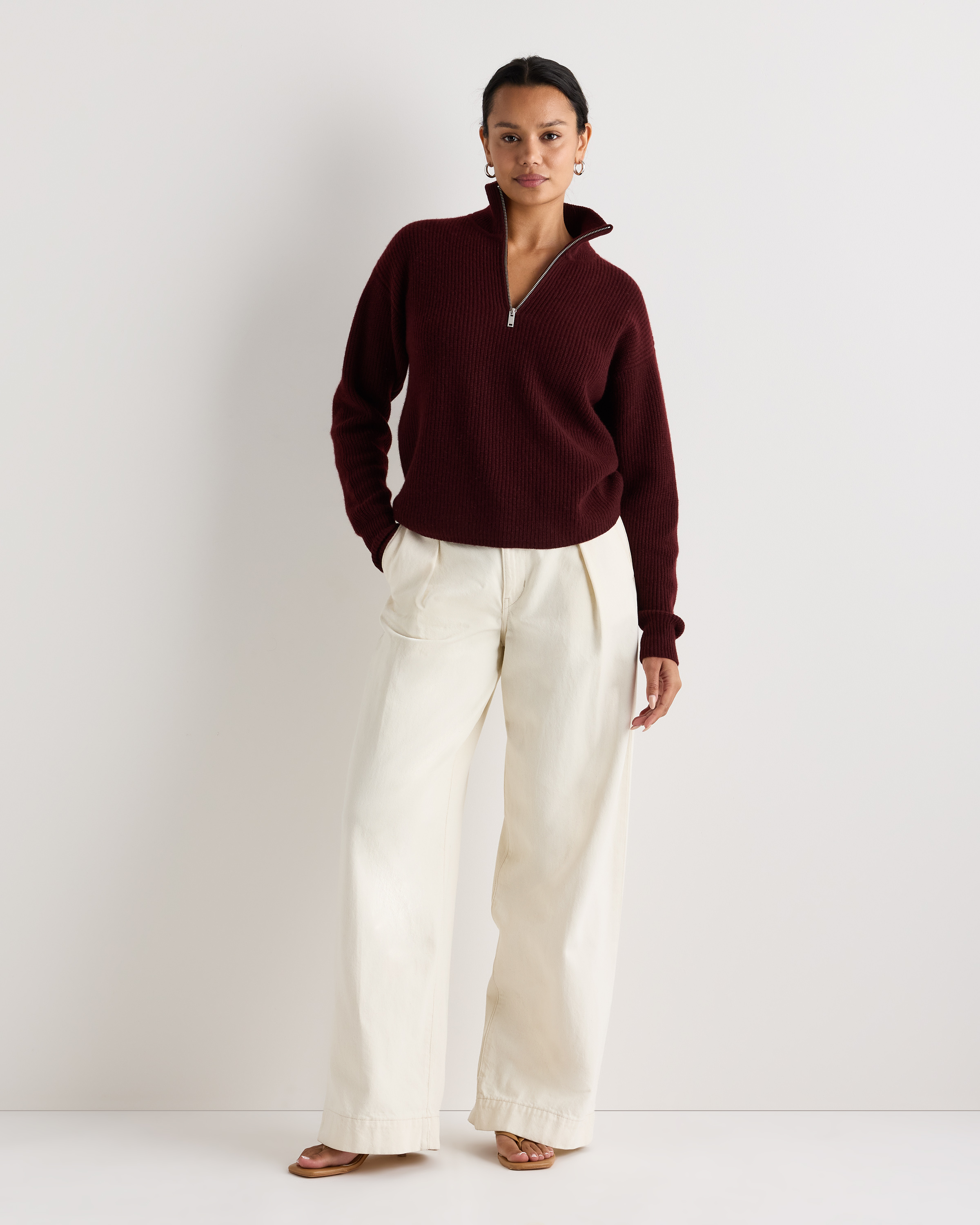Mongolian Cashmere Fisherman Quarter Zip Sweater in Rich
