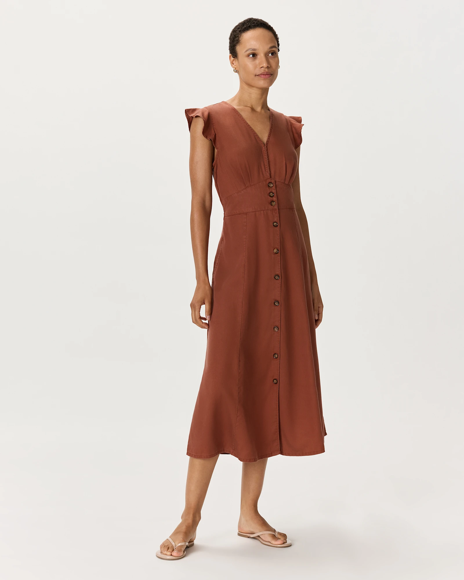 Vintage Wash Tencel Button Front Midi Dress